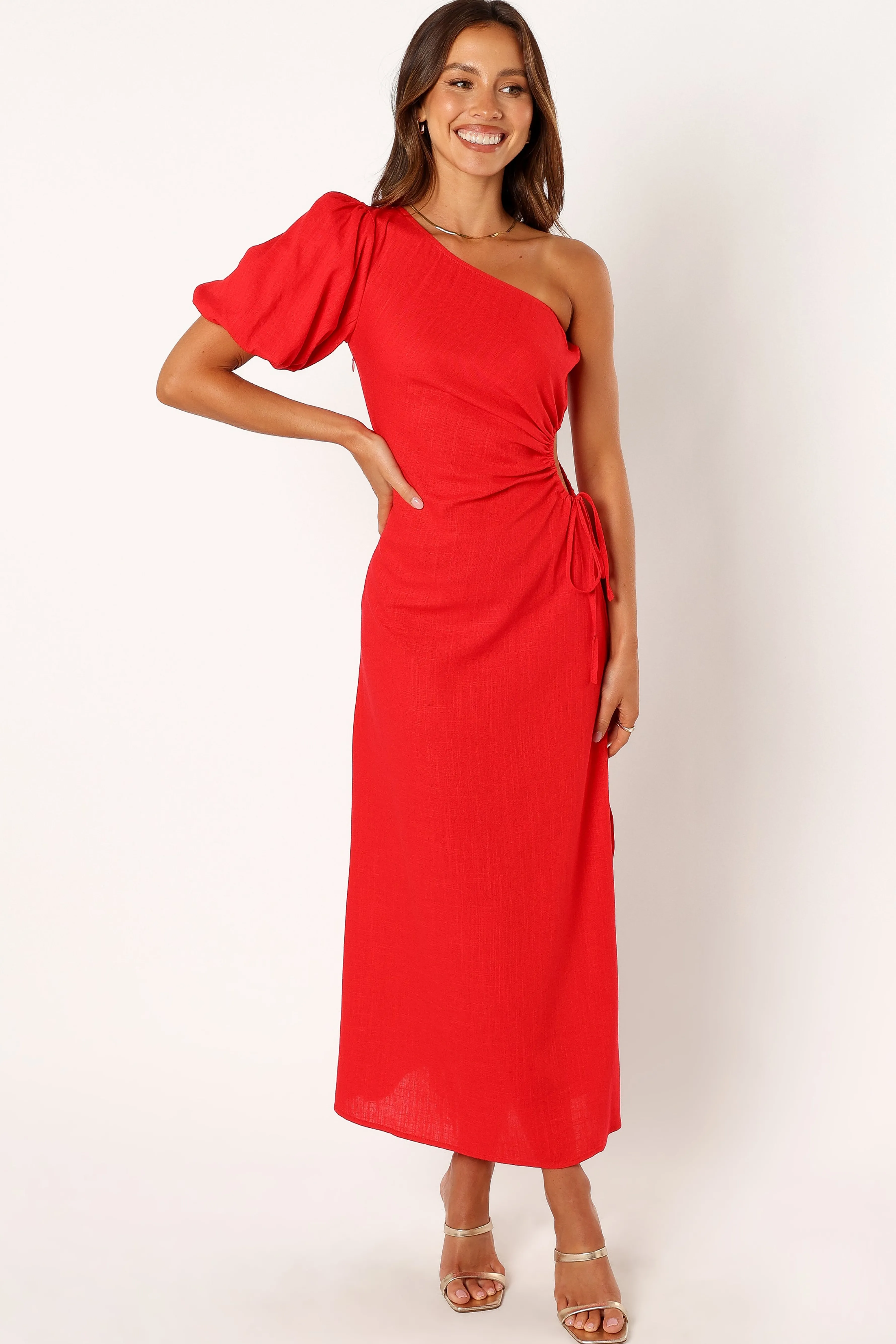 Petal & Pup Kimmie One Shoulder Cut Out Midi Dress - Red New