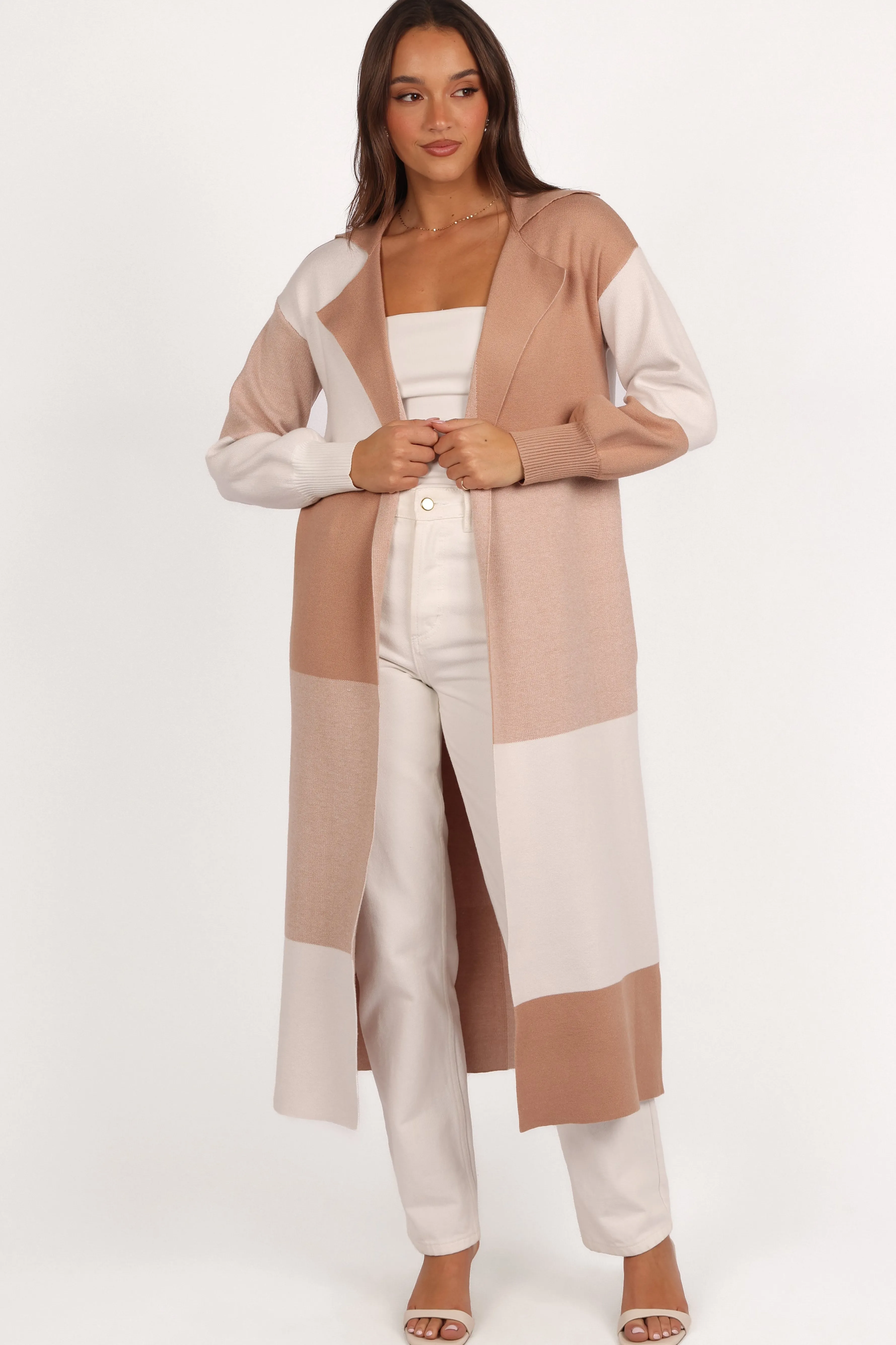 Petal & Pup Kingston Large Check Long Cardigan - Beige Check BeigeCheck Flash Sale