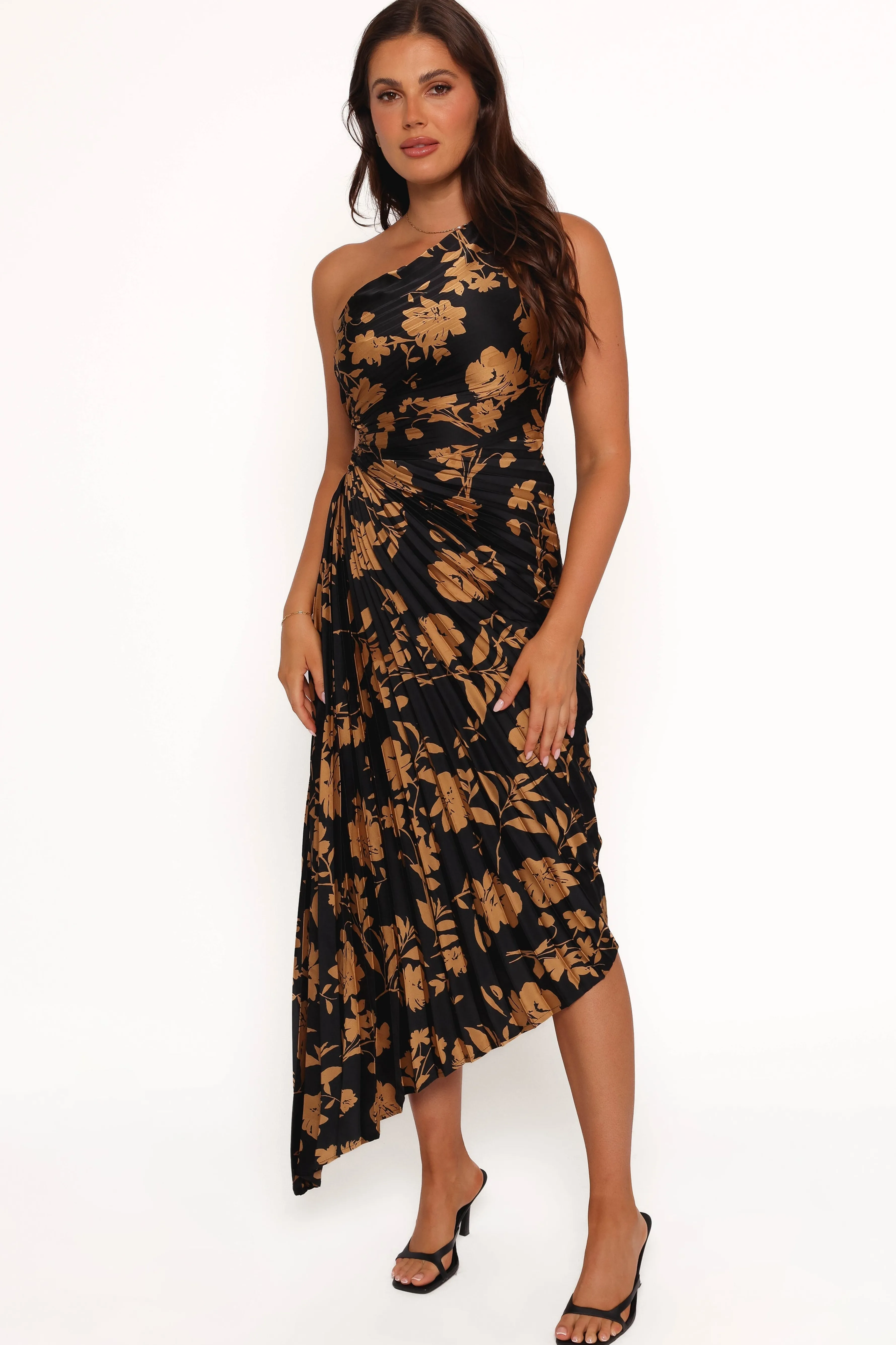 Petal & Pup Kleo One Shoulder Maxi Dress - Black/Gold Black/Gold Best Sale