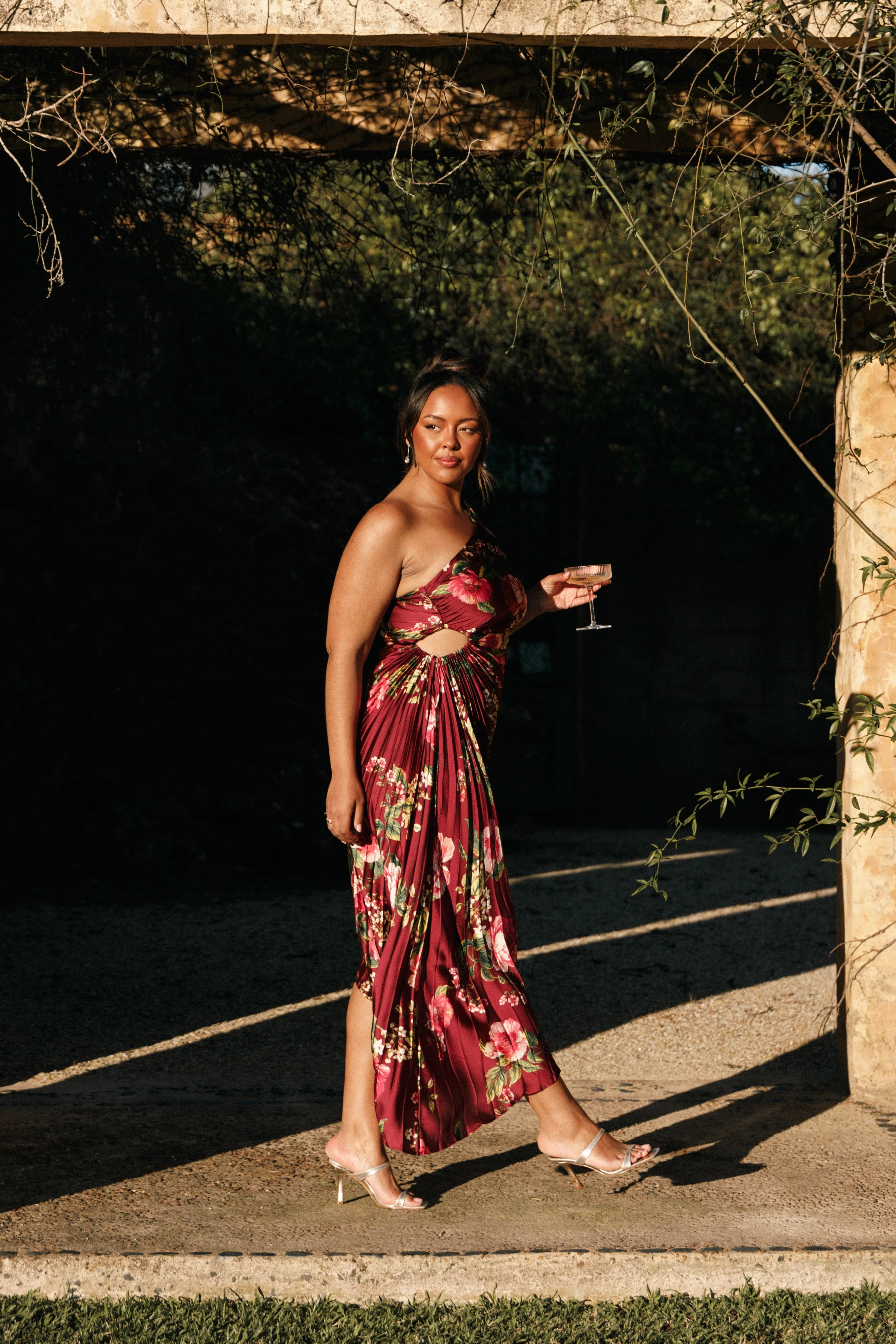 Petal & Pup Kleo One Shoulder Maxi Dress - Burgundy Floral BurgundyFloral Discount