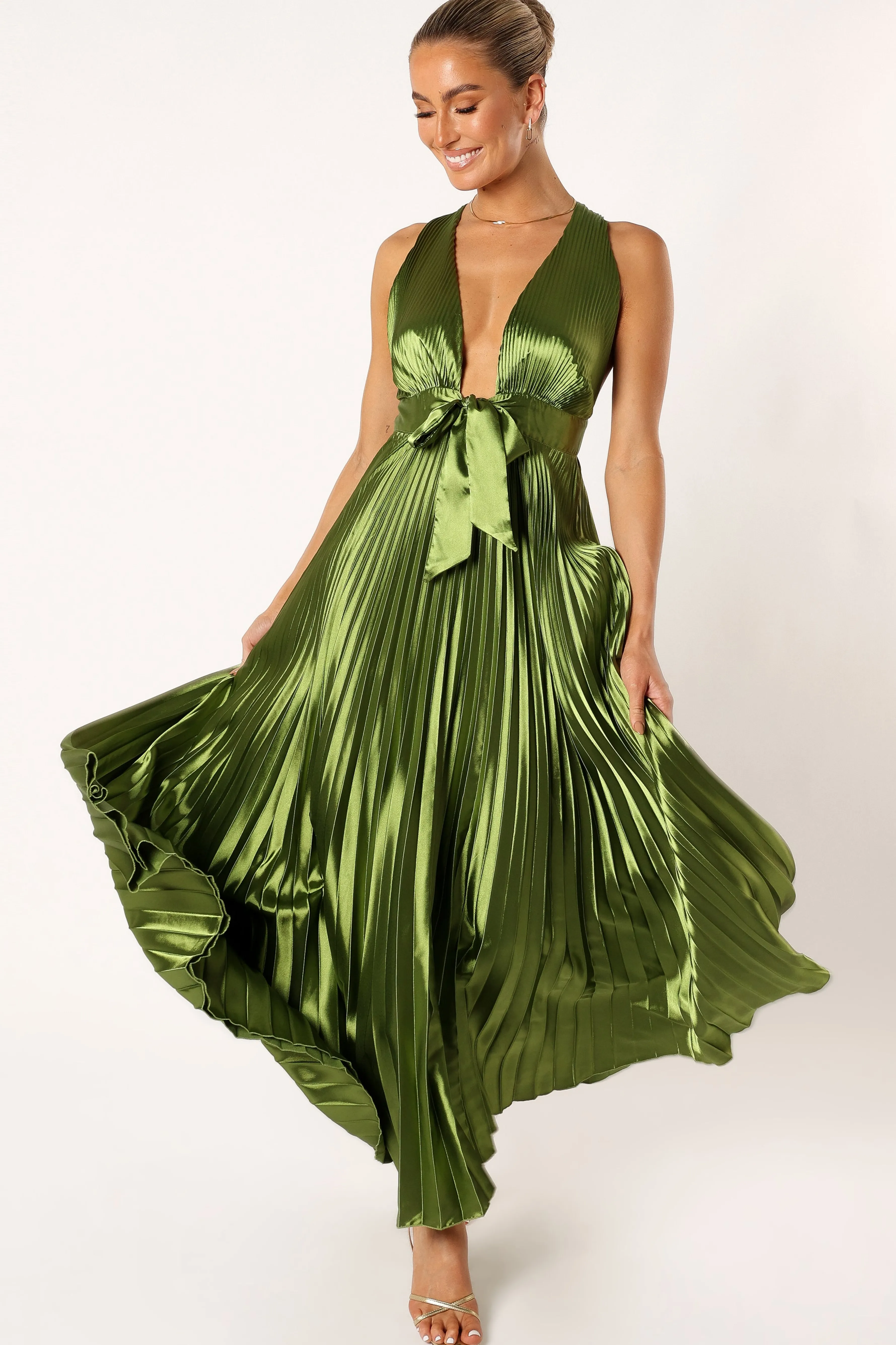 Petal & Pup Kris Pleated Maxi Dress - Martini Olive MartiniOlive Cheap