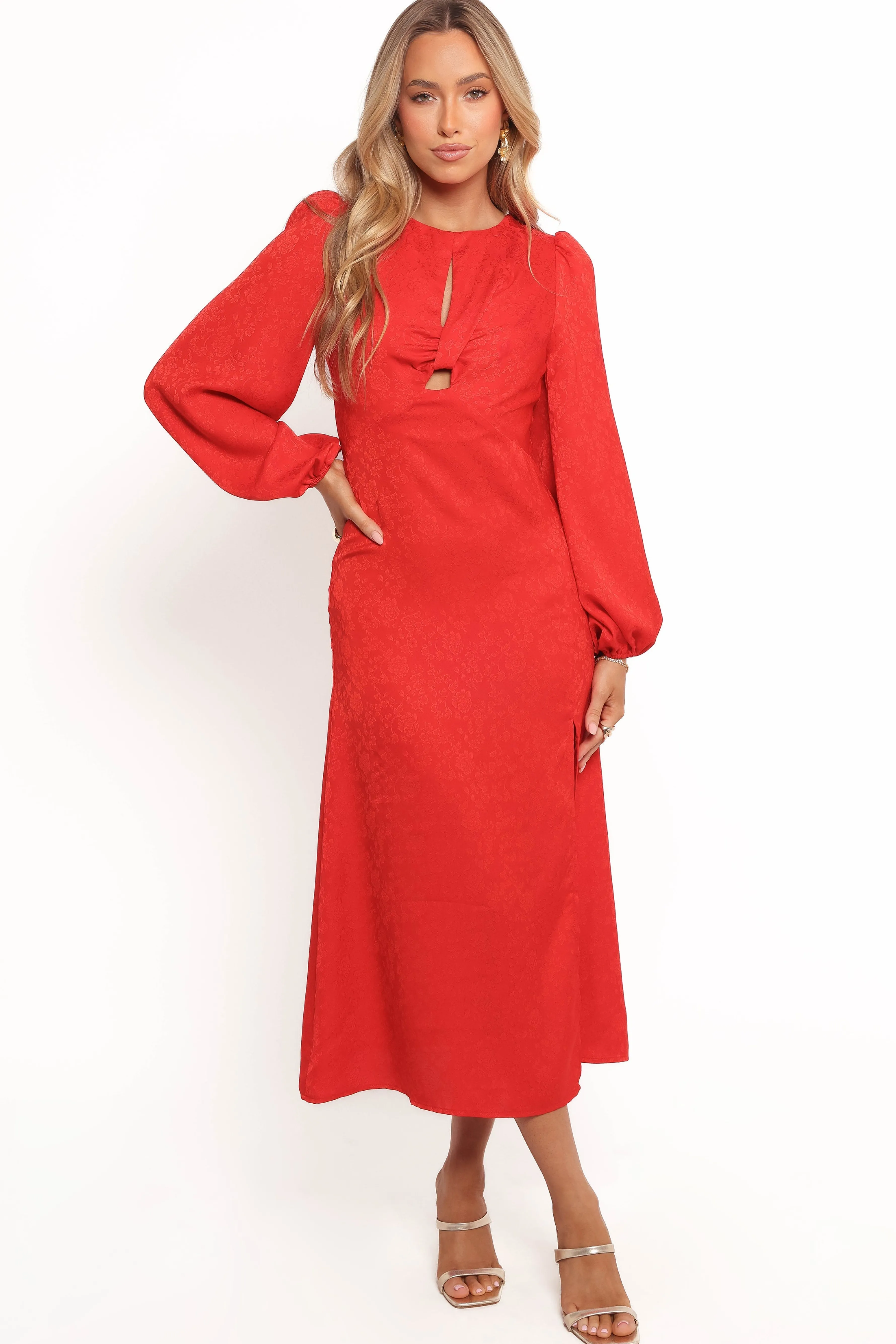 Petal & Pup Laine Long Sleeve Midi Dress - Red Best Sale