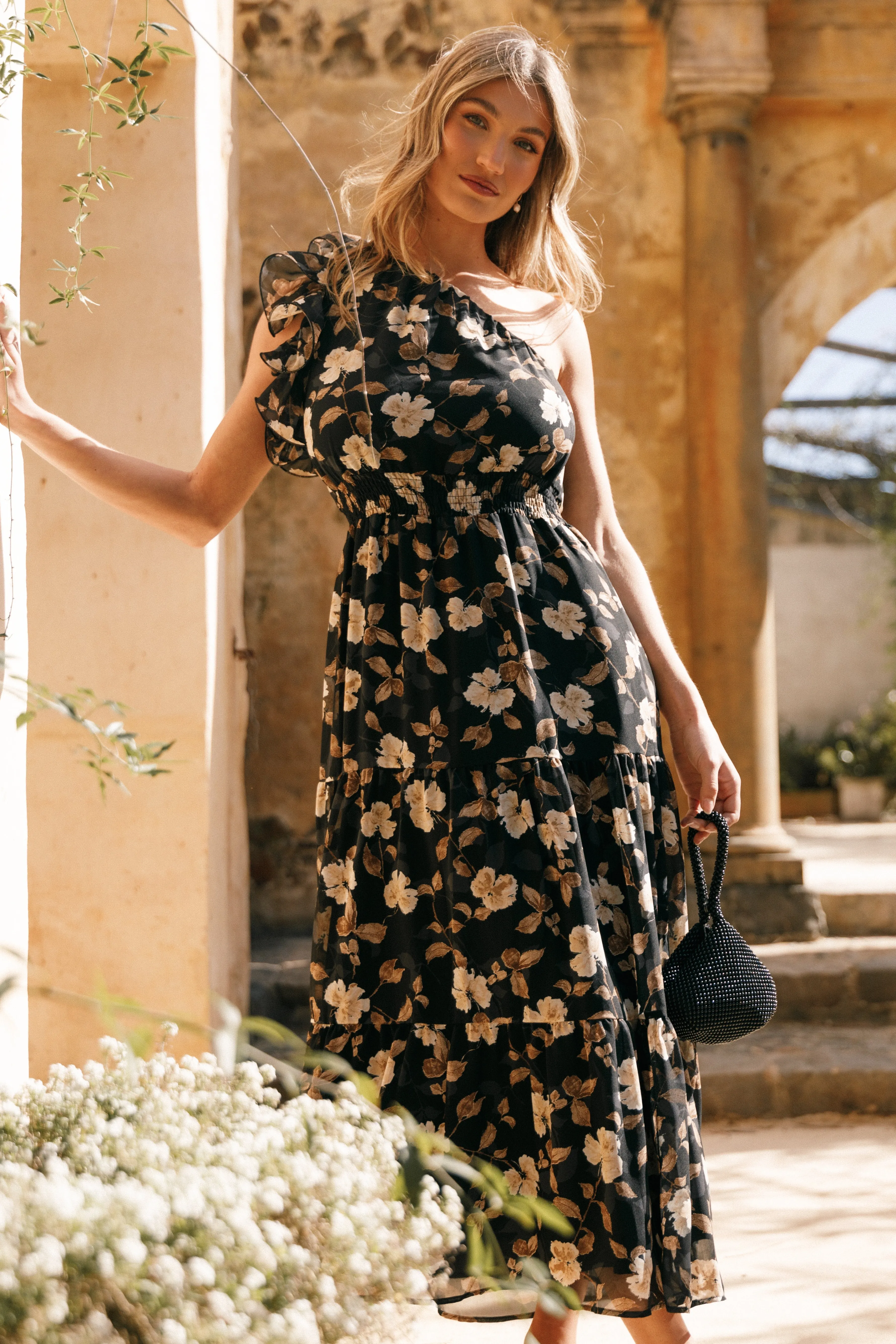 Petal & Pup Layley One Shoulder Maxi Dress - Black Floral BlackFloral Store