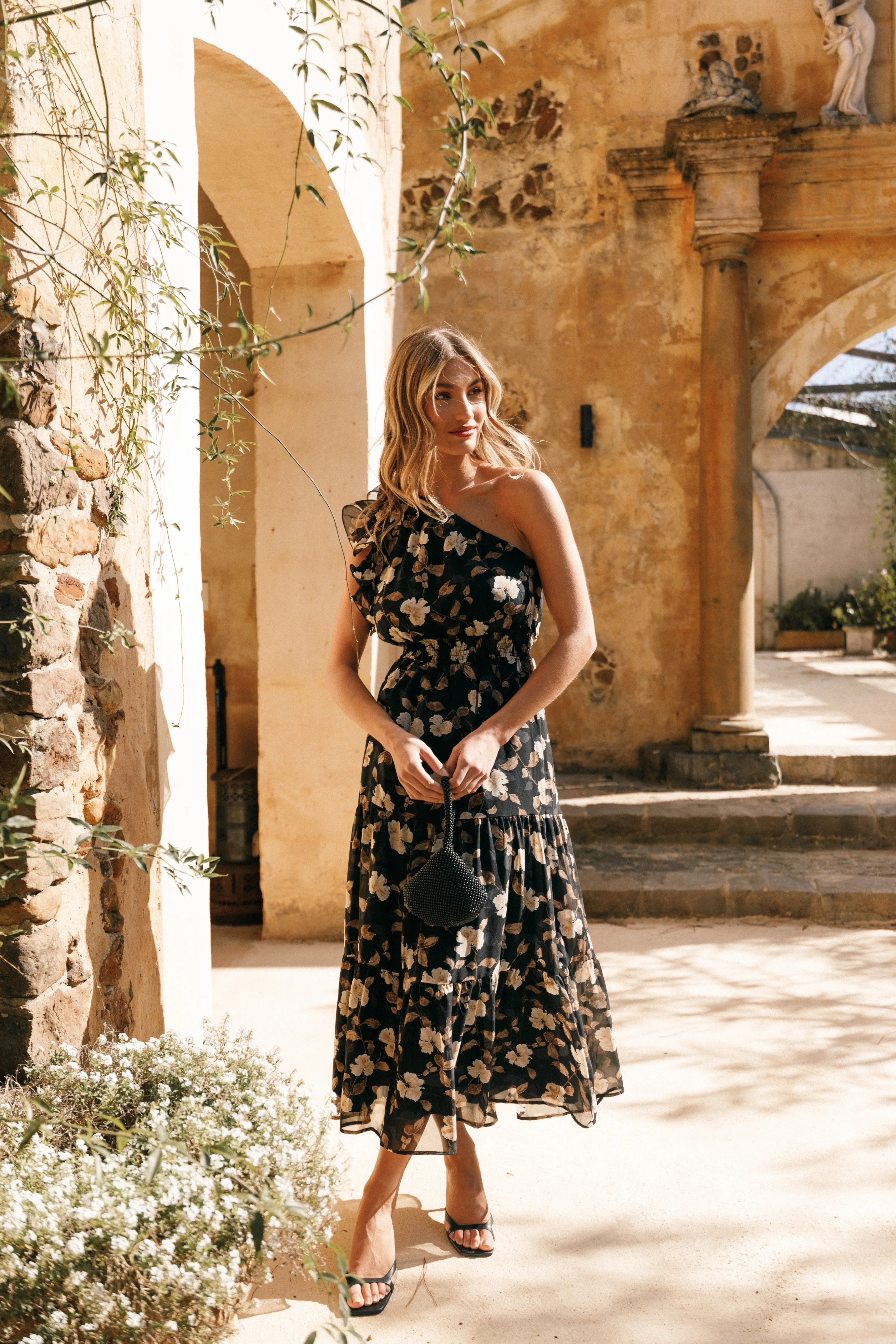 Petal & Pup Layley One Shoulder Maxi Dress - Black Floral BlackFloral Store