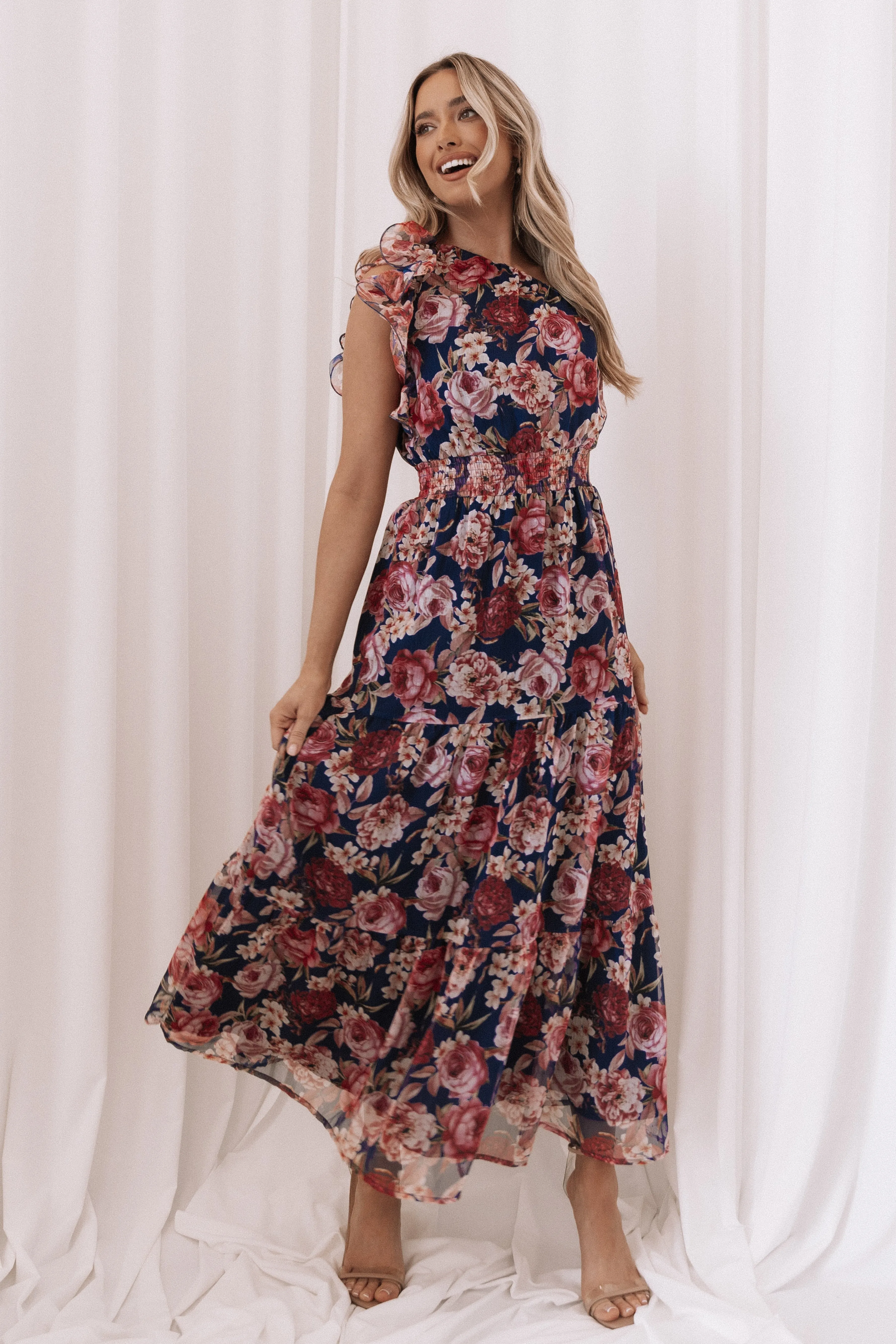 Petal & Pup Layley One Shoulder Maxi Dress - Navy Floral NavyFloral Sale