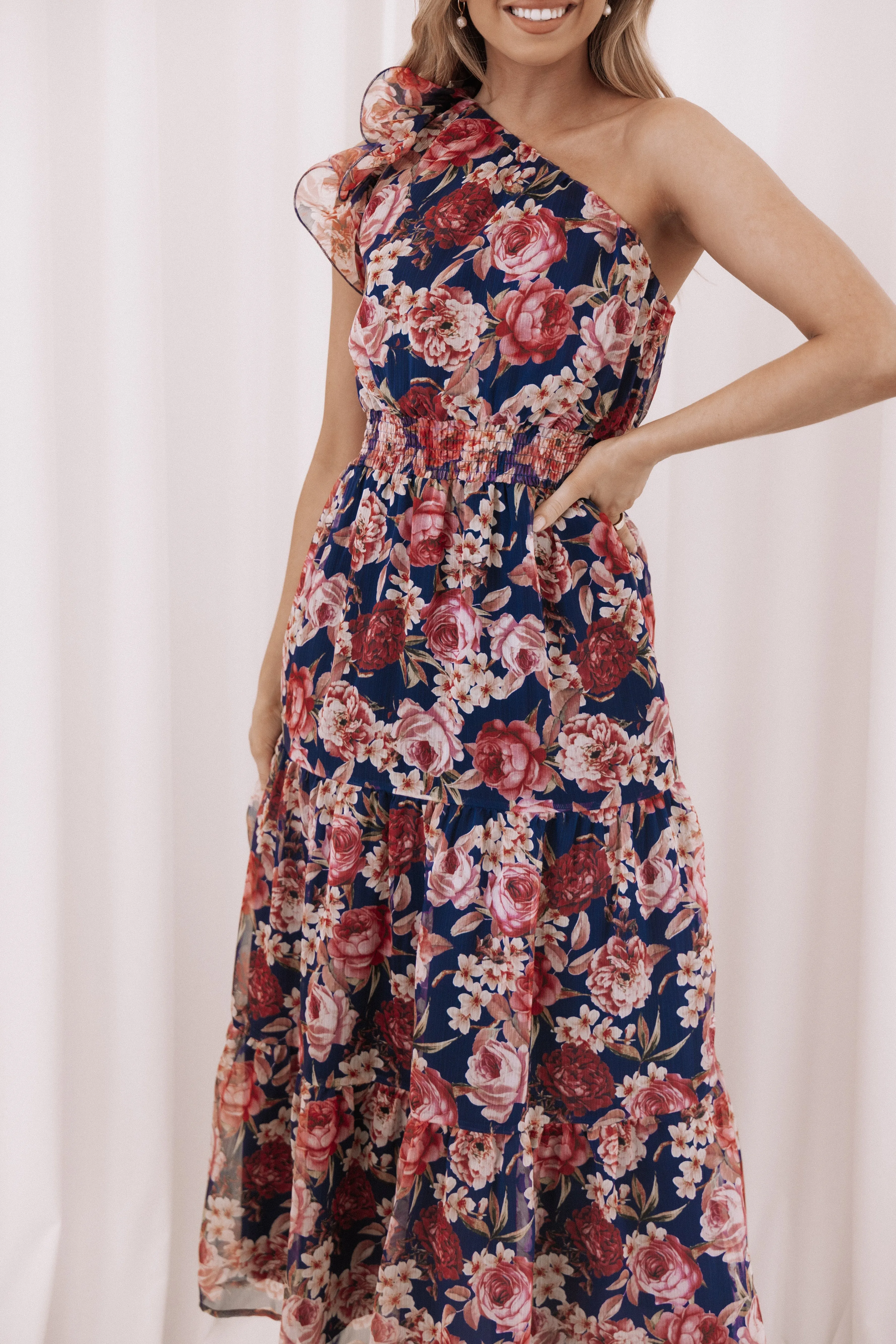 Petal & Pup Layley One Shoulder Maxi Dress - Navy Floral NavyFloral Sale