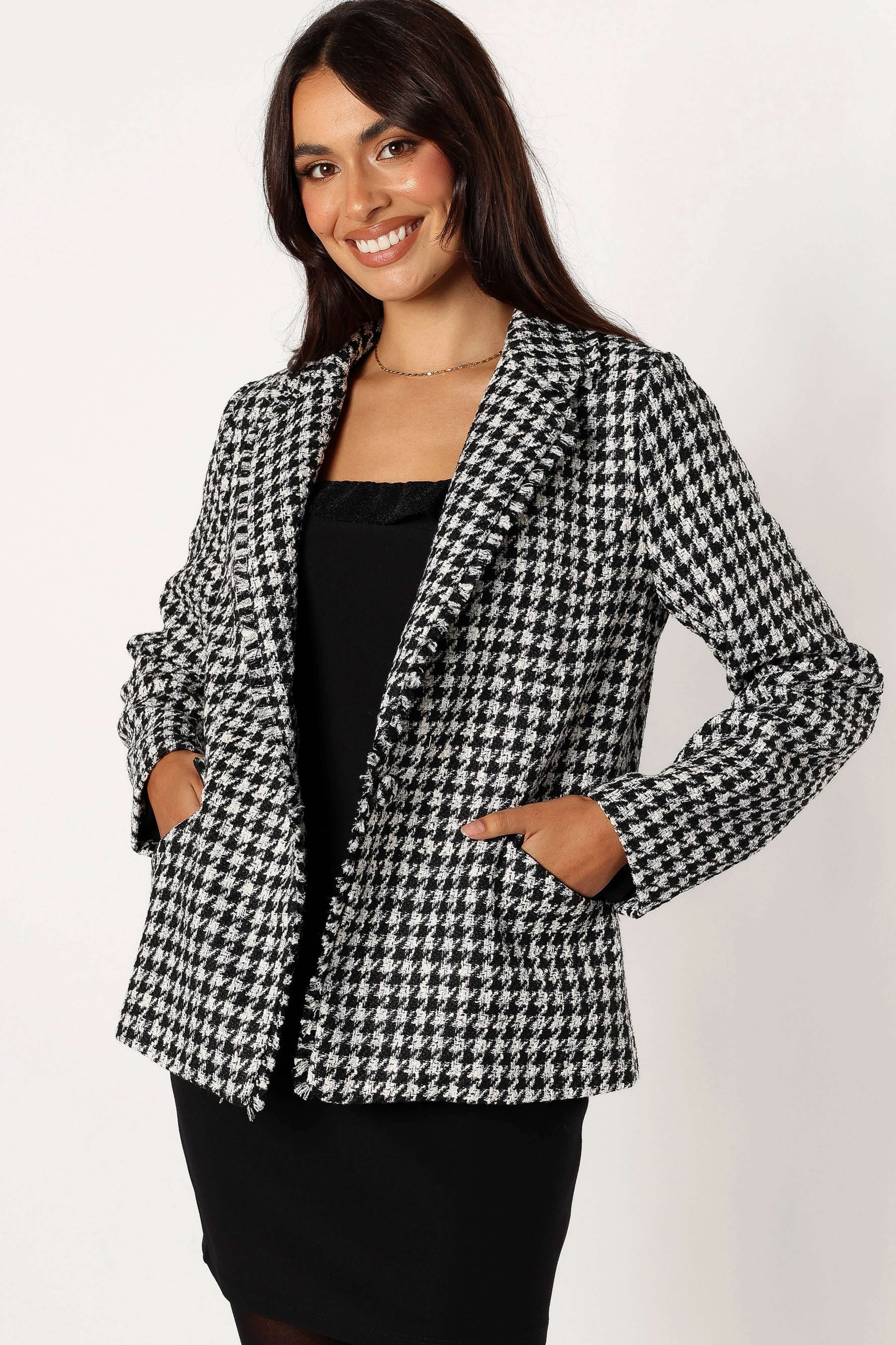 Petal & Pup Leighton Houndstooth Blazer - Cream Cheap