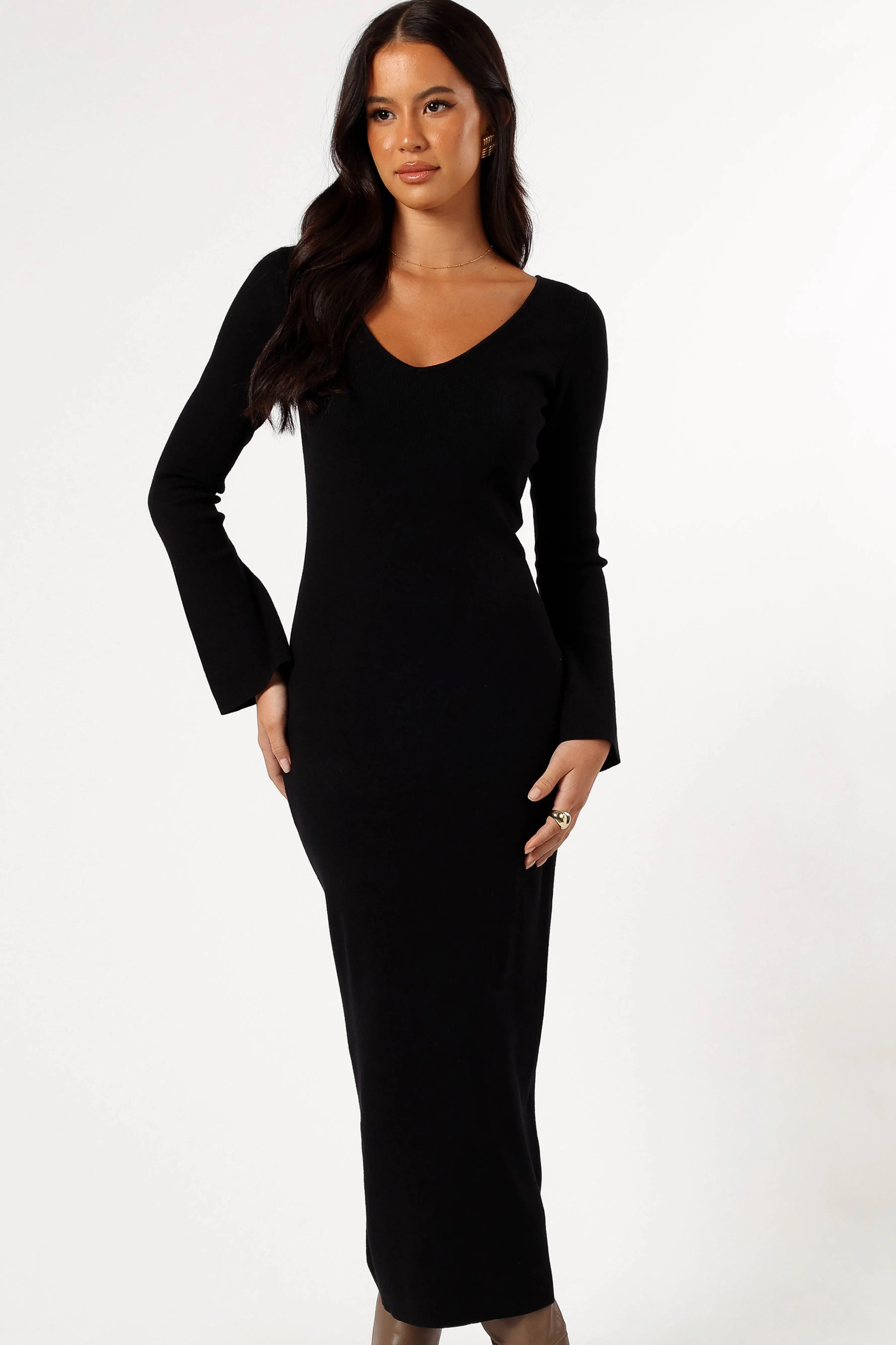 Petal & Pup Lina Long Sleeve Midi Dress - Black Sale