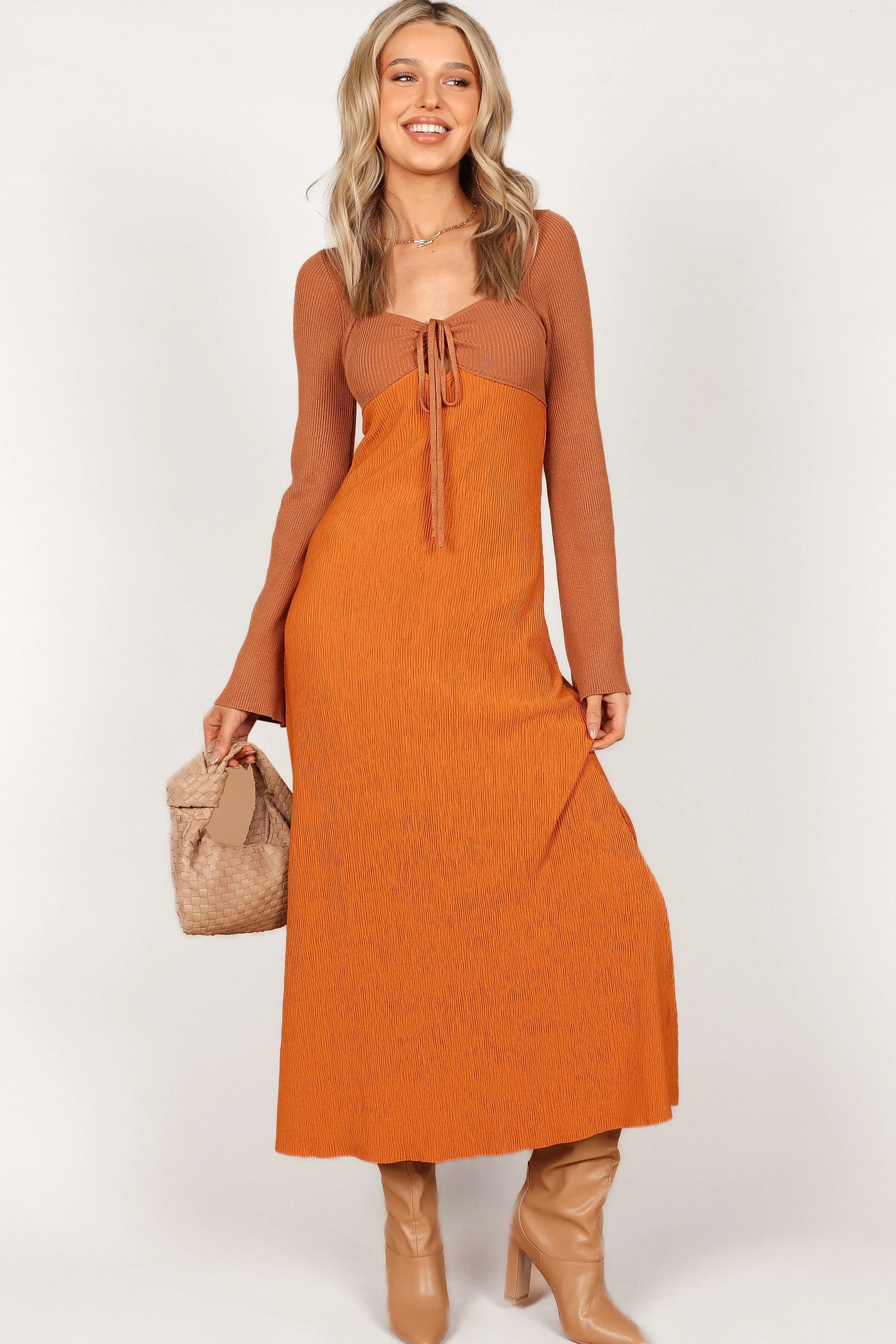 Petal & Pup Lirique Long Sleeve Maxi Dress - Tan/Orange Tan/Orange Best