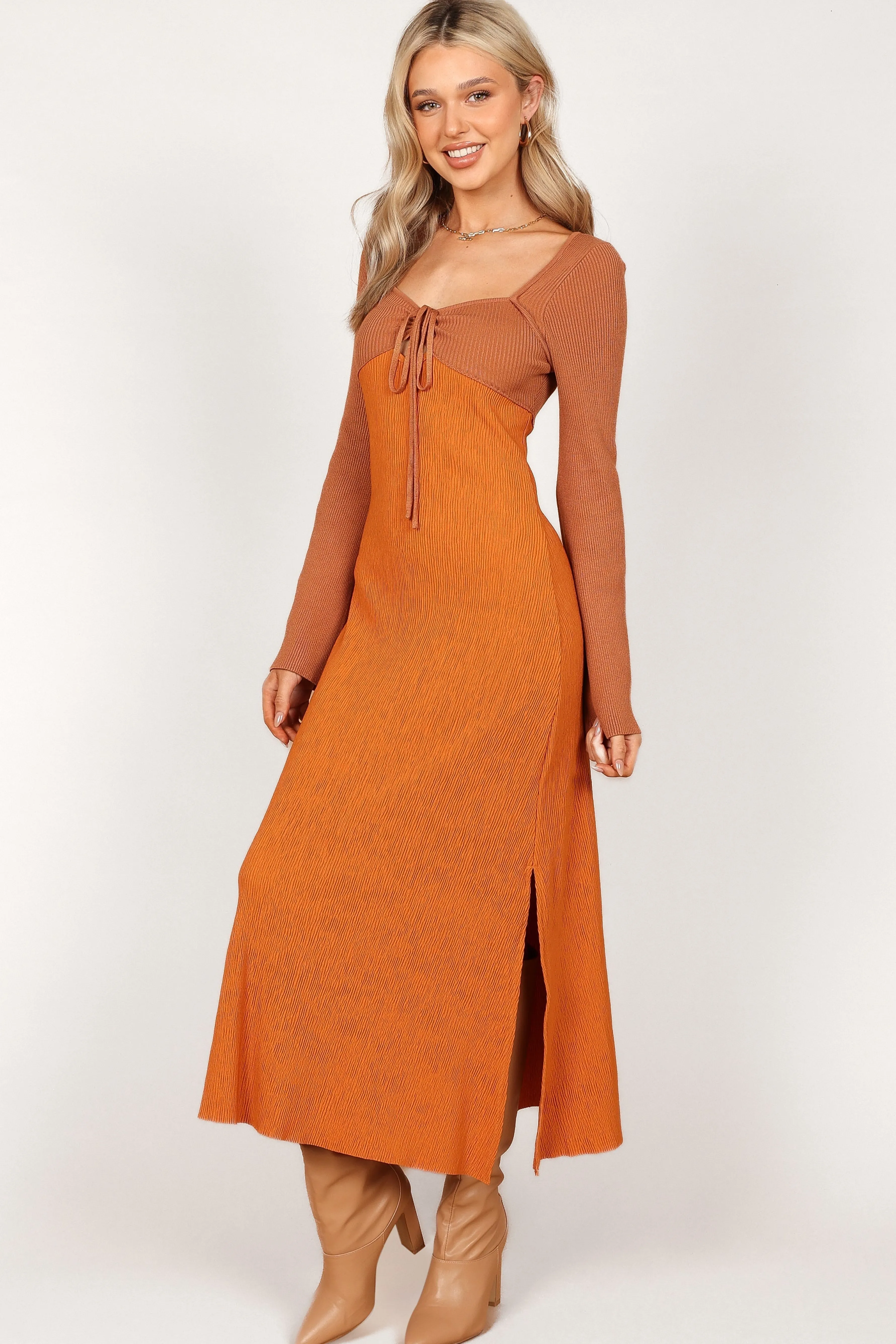 Petal & Pup Lirique Long Sleeve Maxi Dress - Tan/Orange Tan/Orange Best