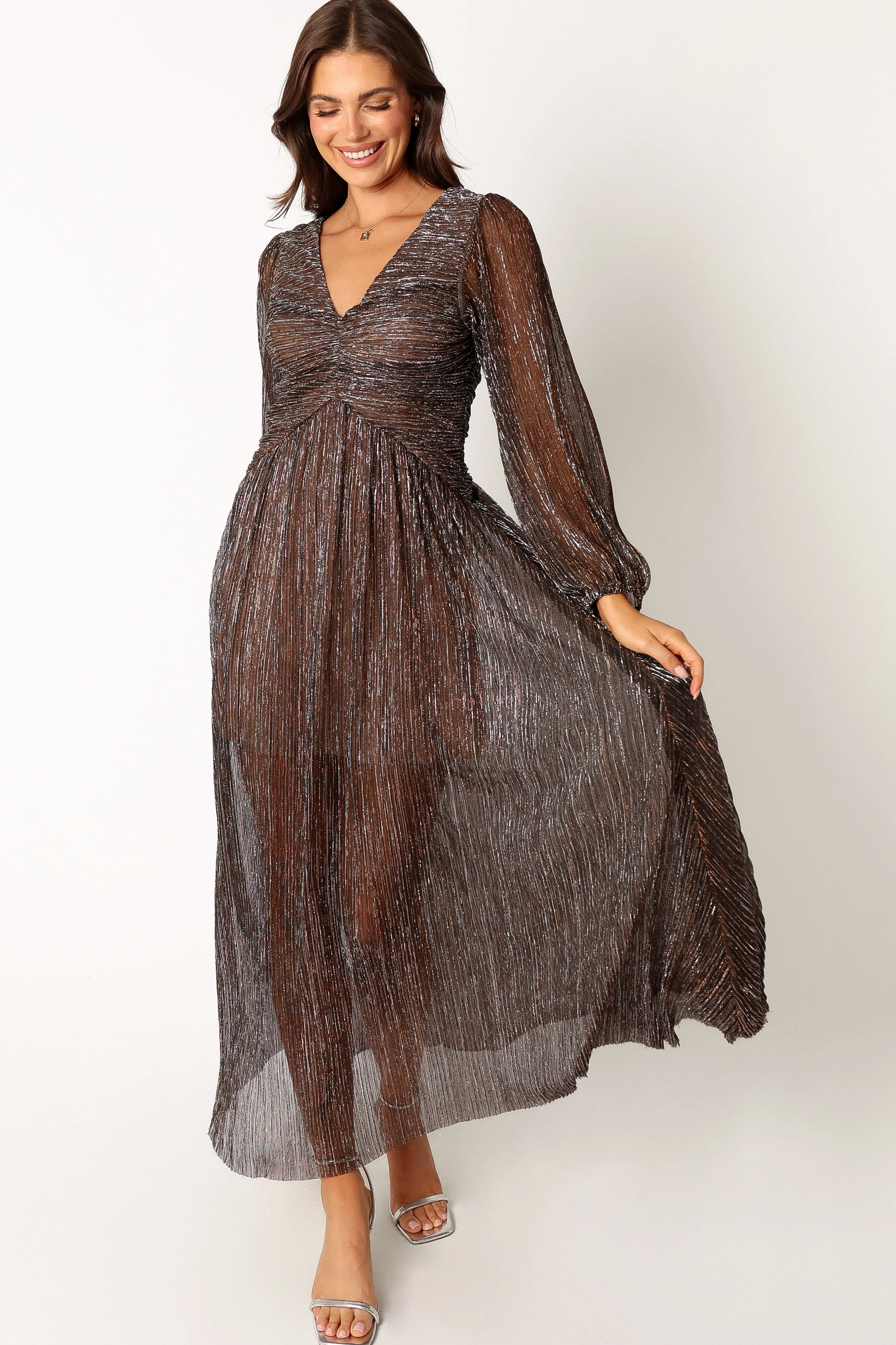 Petal & Pup Lustre Long Sleeve Midi Dress - Bronze Best