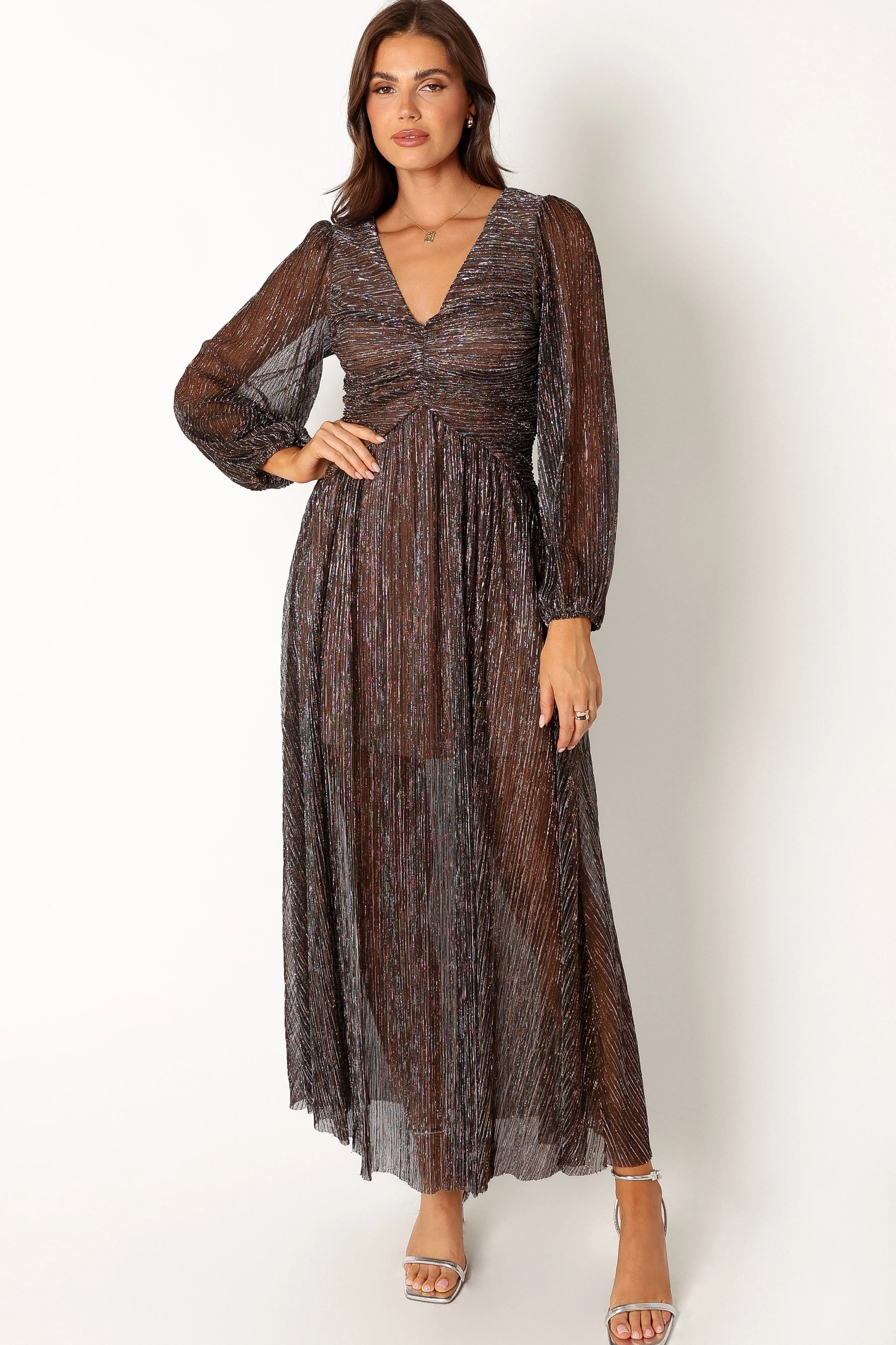 Petal & Pup Lustre Long Sleeve Midi Dress - Bronze Best