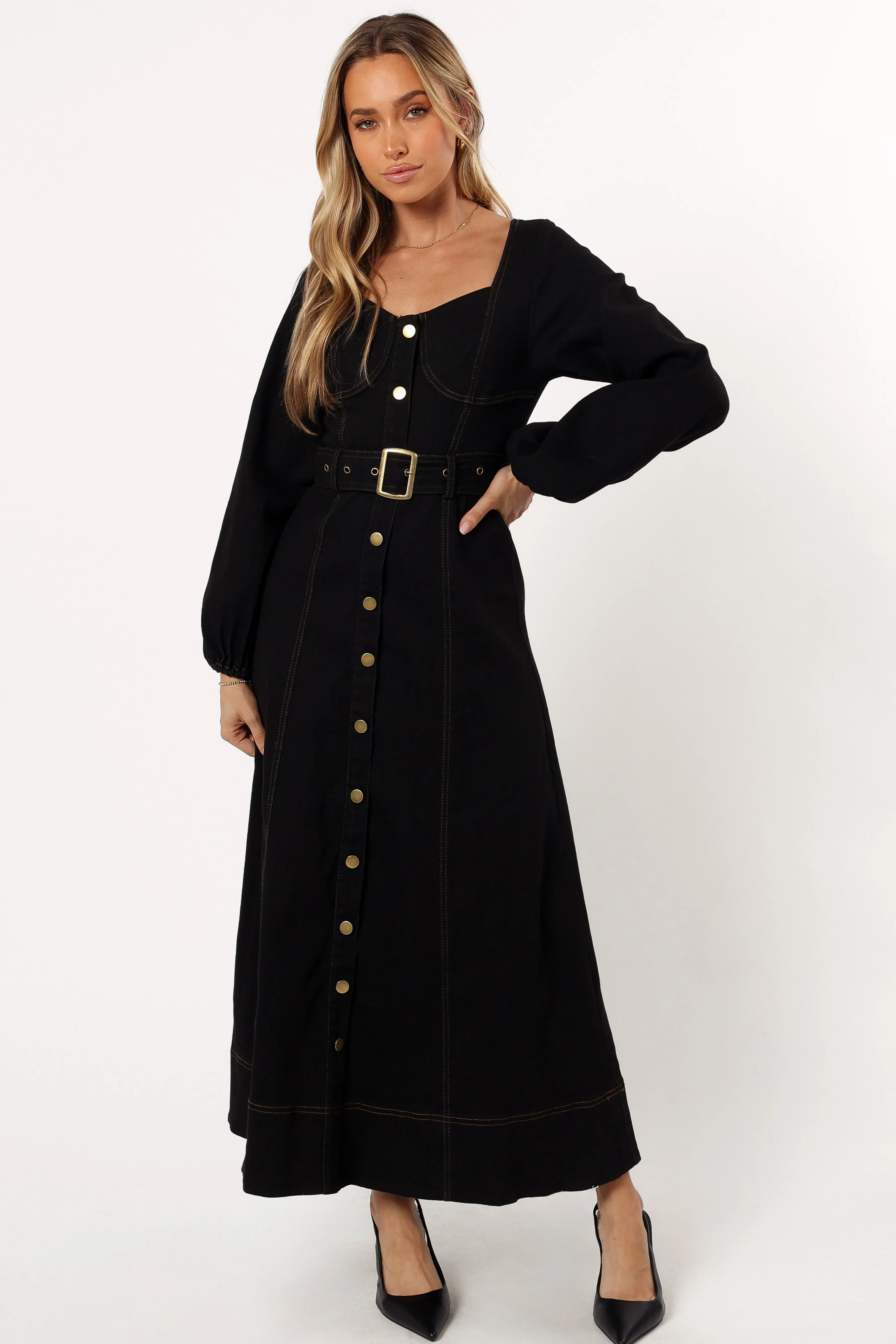 Petal & Pup Mateo Long Sleeve Denim Dress - Black Fashion