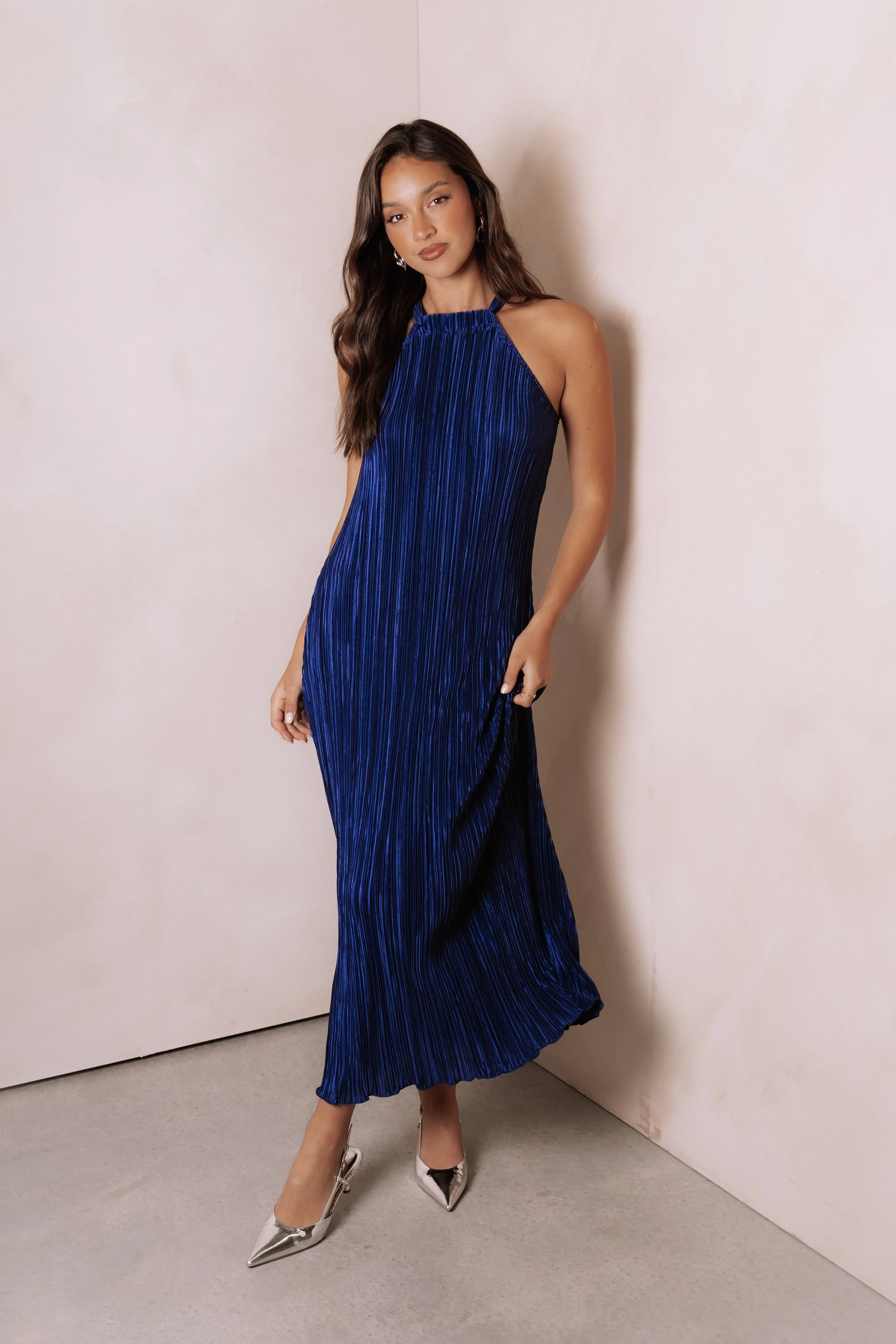 Petal & Pup Melody Plisse Halter Maxi Dress - Navy Sale