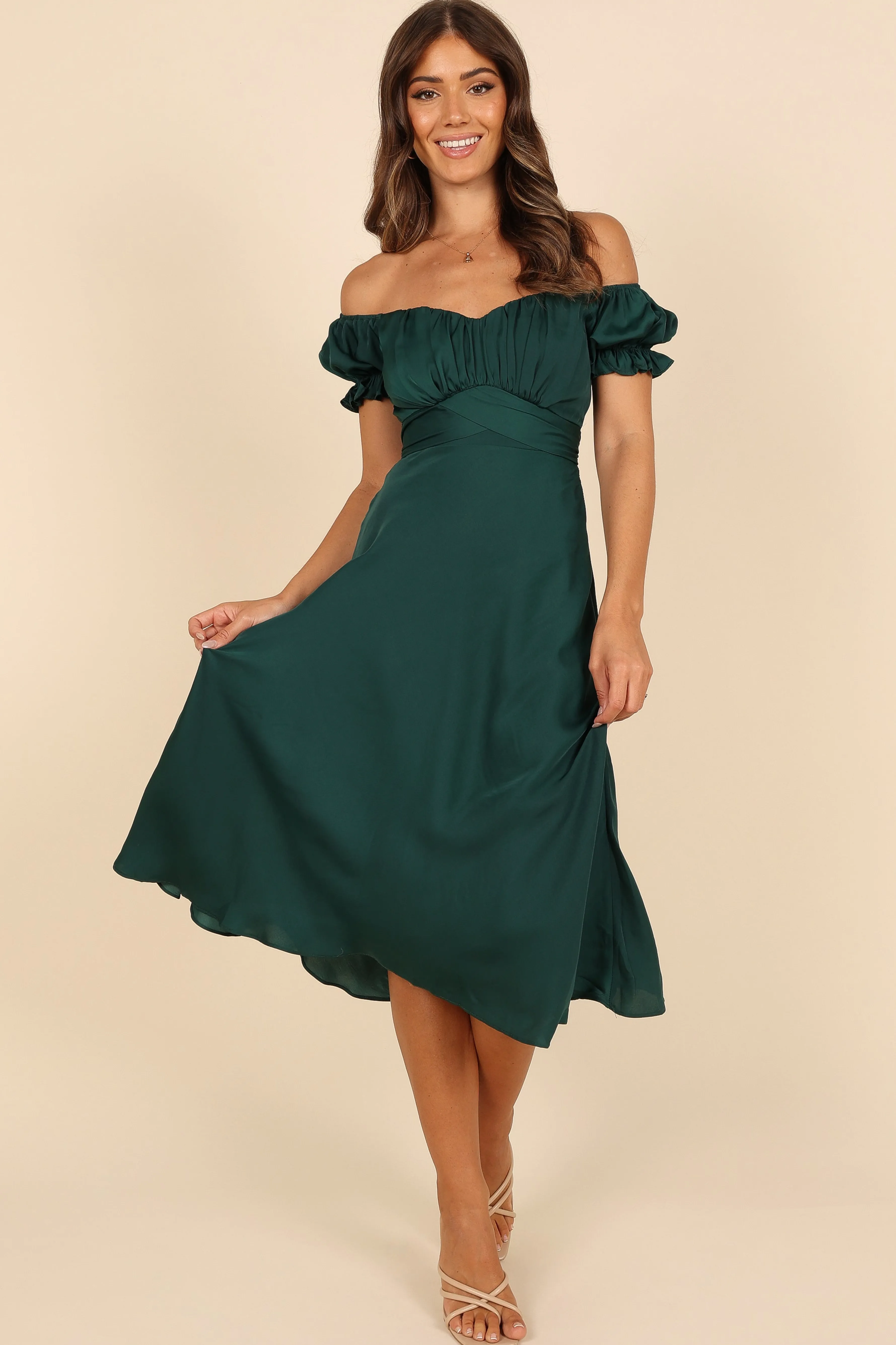 Petal & Pup Mickenna Sweetheart Frill Midi Dress - Emerald Outlet