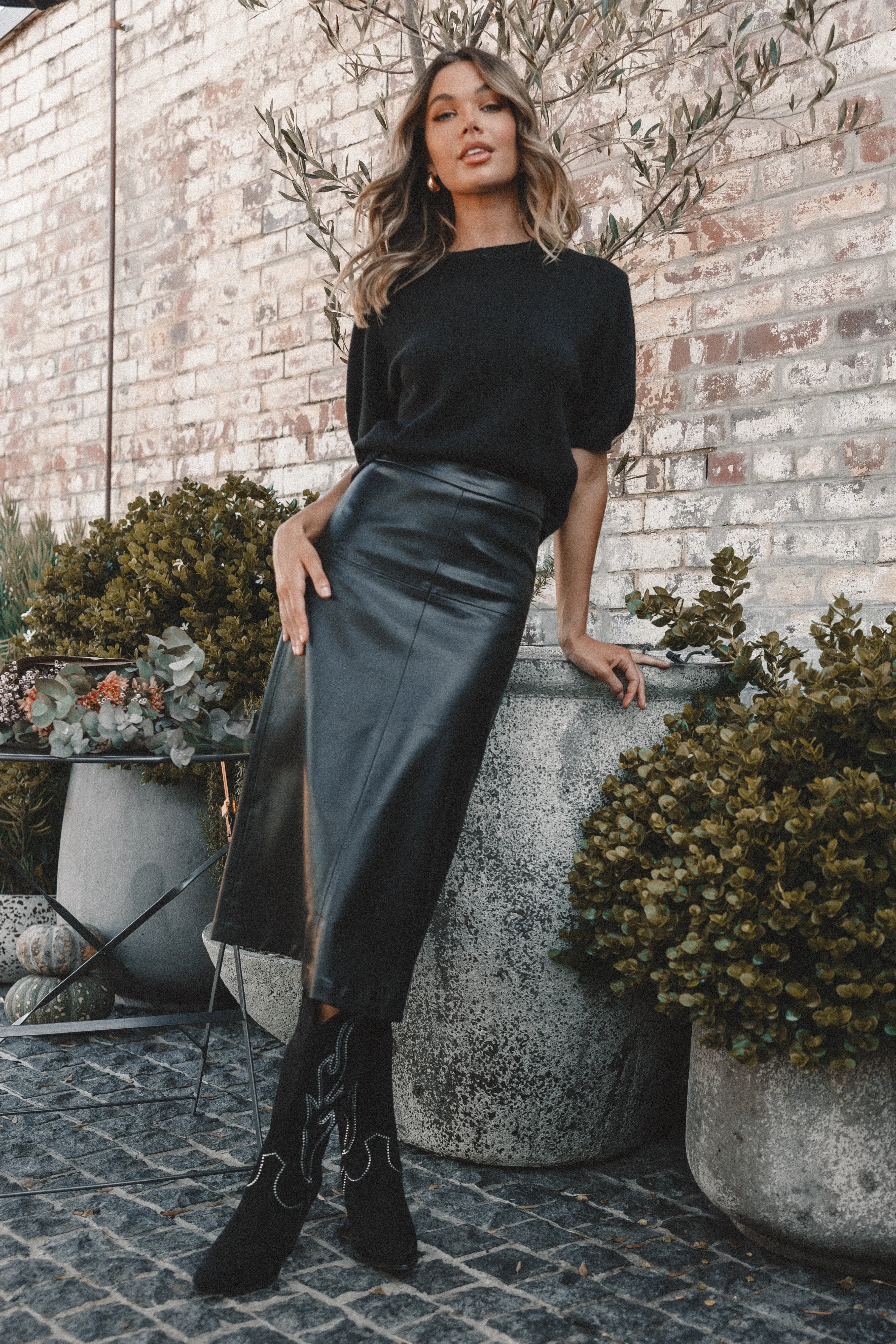 Petal & Pup Miller Faux Leather Midi Skirt - Black Shop