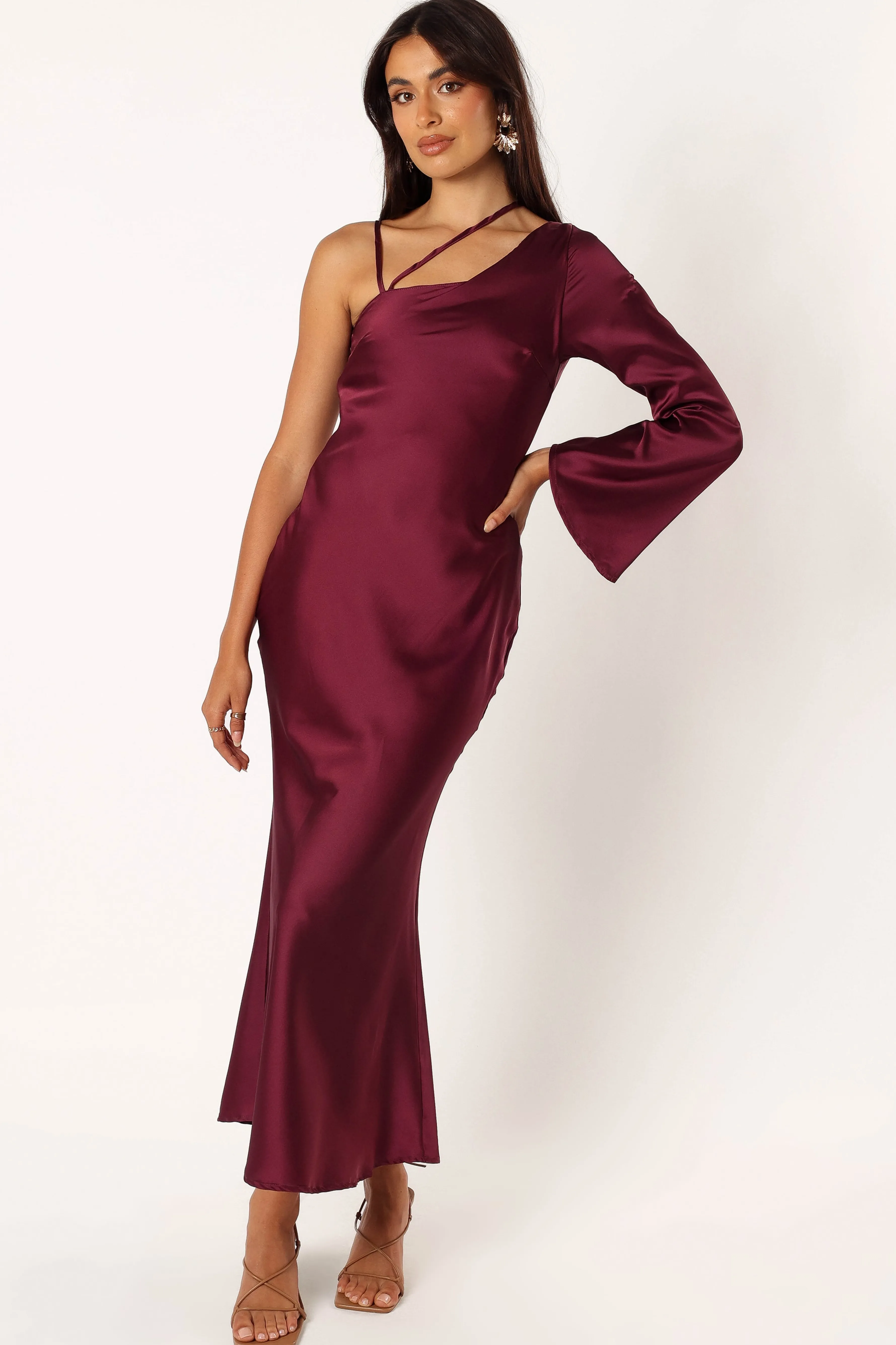 Petal & Pup Moly One Shoulder Midi Dress - Wine Clearance