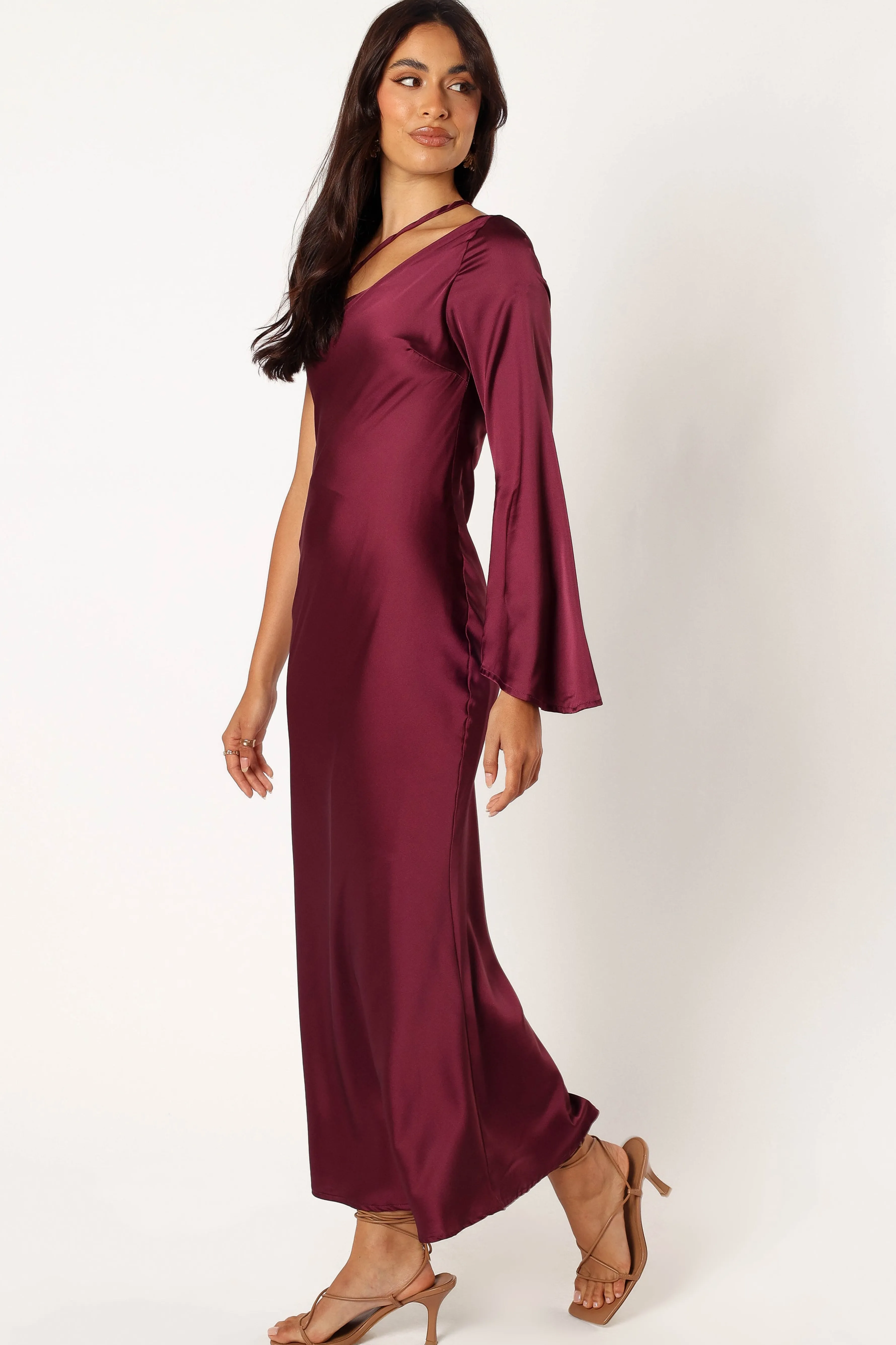 Petal & Pup Moly One Shoulder Midi Dress - Wine Clearance