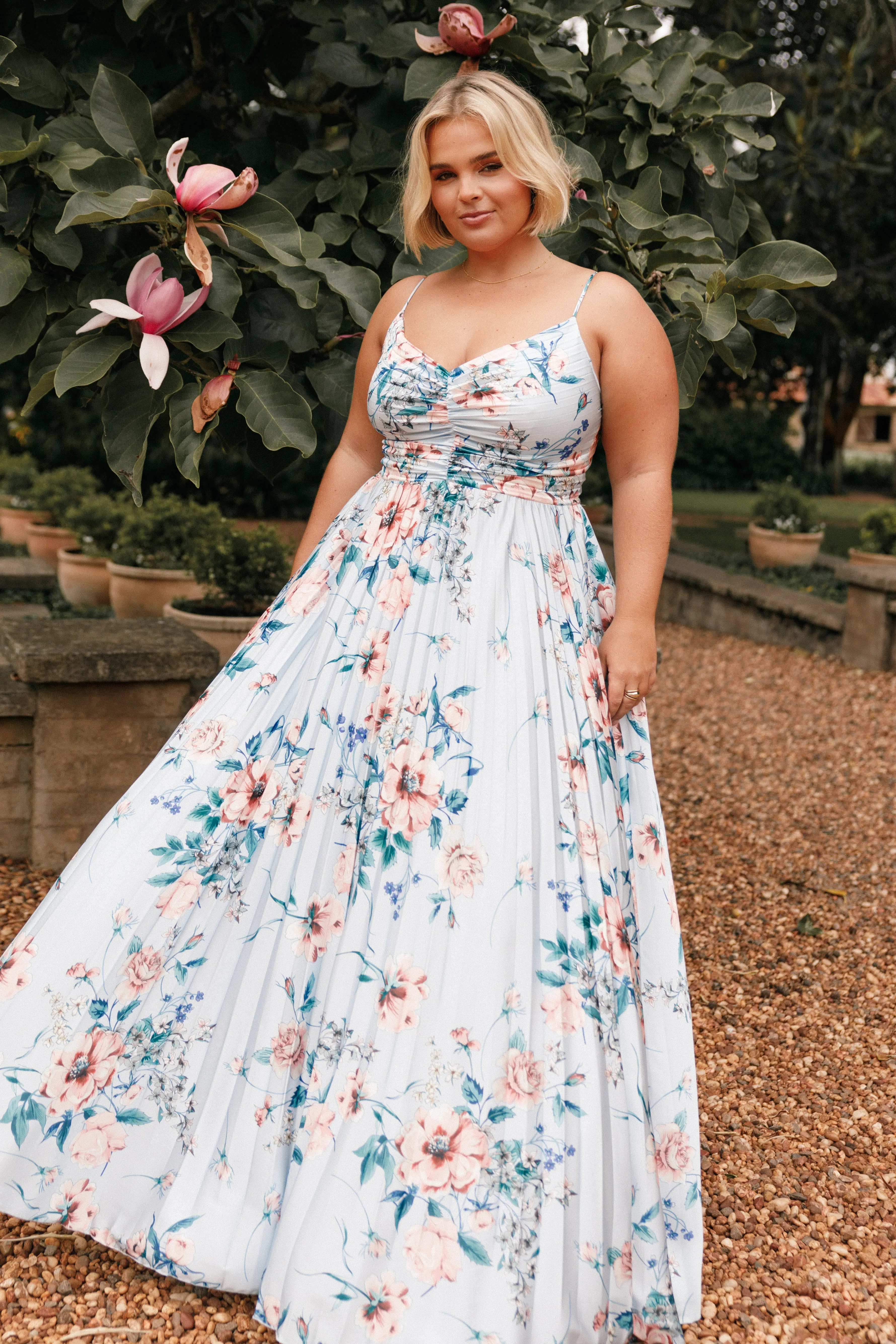 Petal & Pup Naira Pleated Maxi Dress - Blue Floral BlueFloral Flash Sale