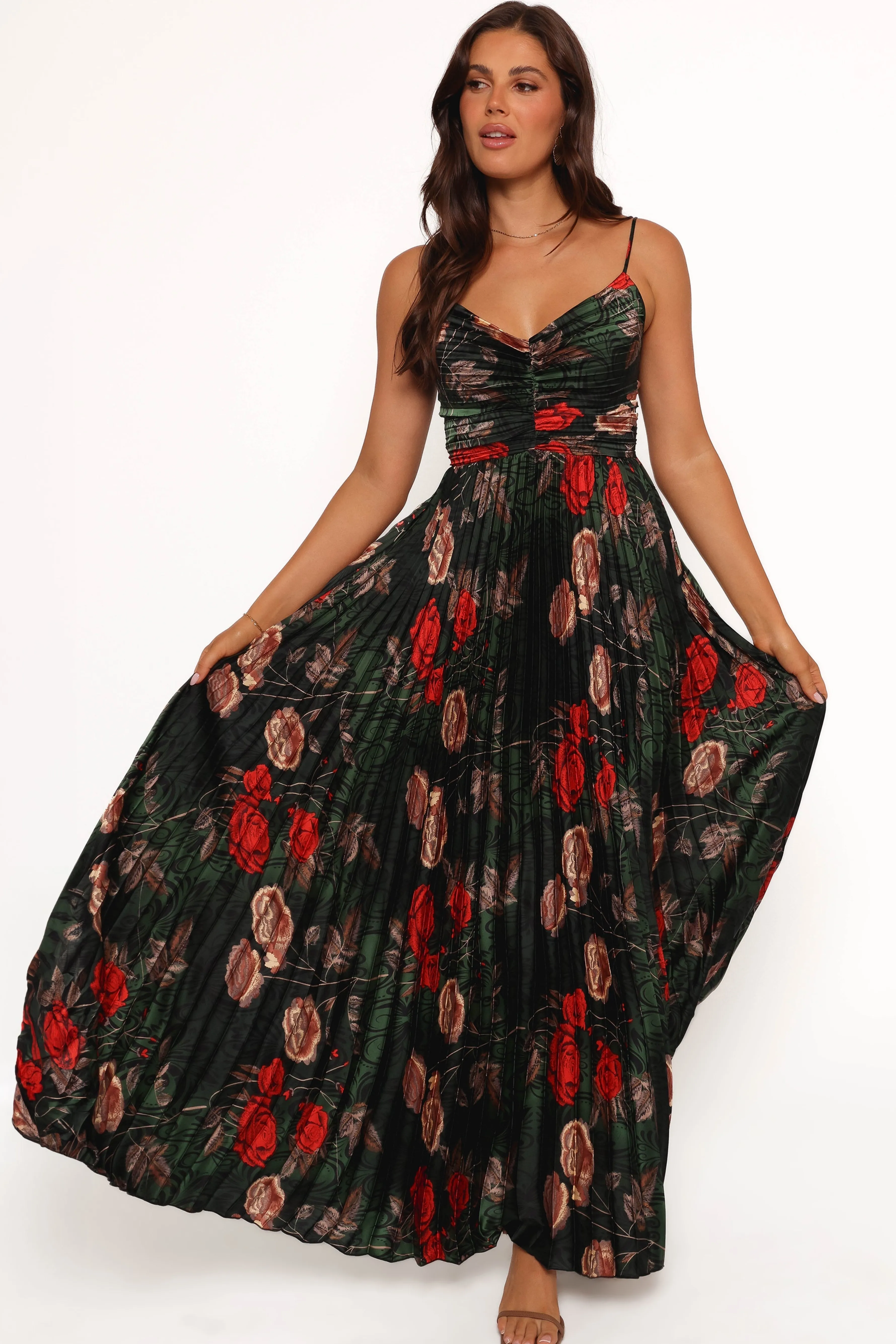 Petal & Pup Naira Pleated Maxi Dress - Green Floral GreenFloral New