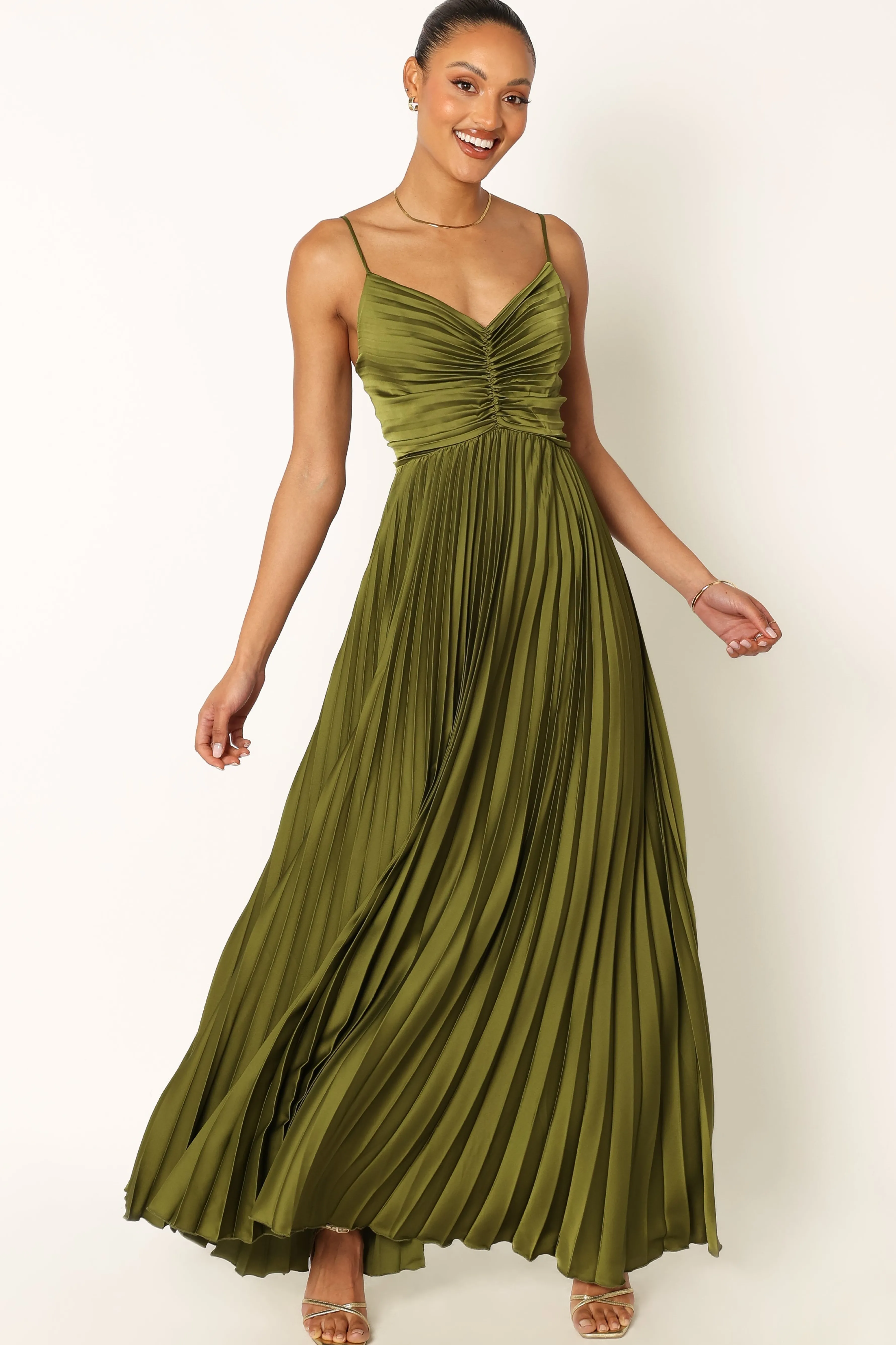 Petal & Pup Naira Pleated Maxi Dress - Palm Green PalmGreen Clearance