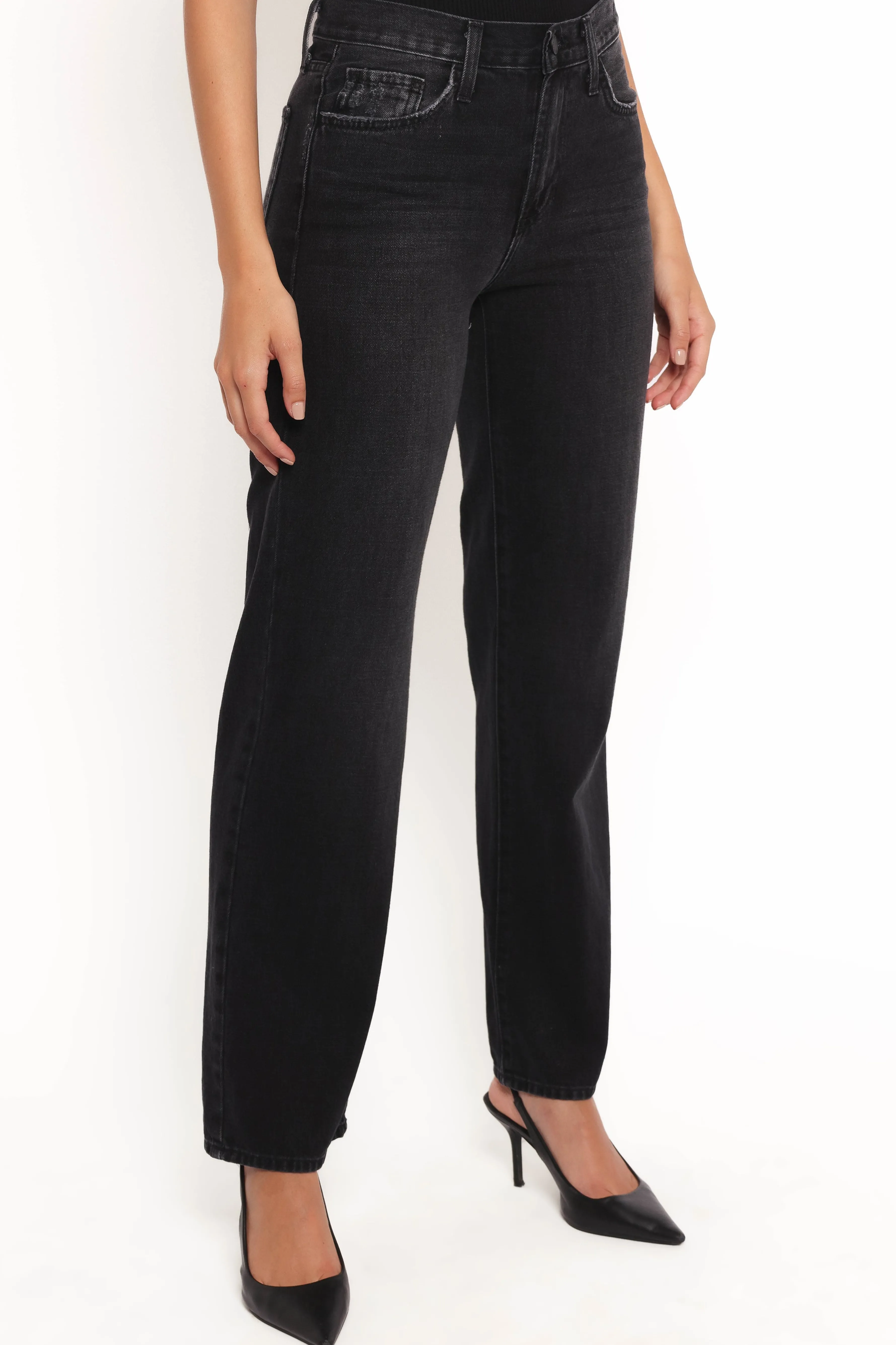 Petal & Pup Nathan High Rise Relaxed Straight Jean - Washed Black WashedBlack Cheap