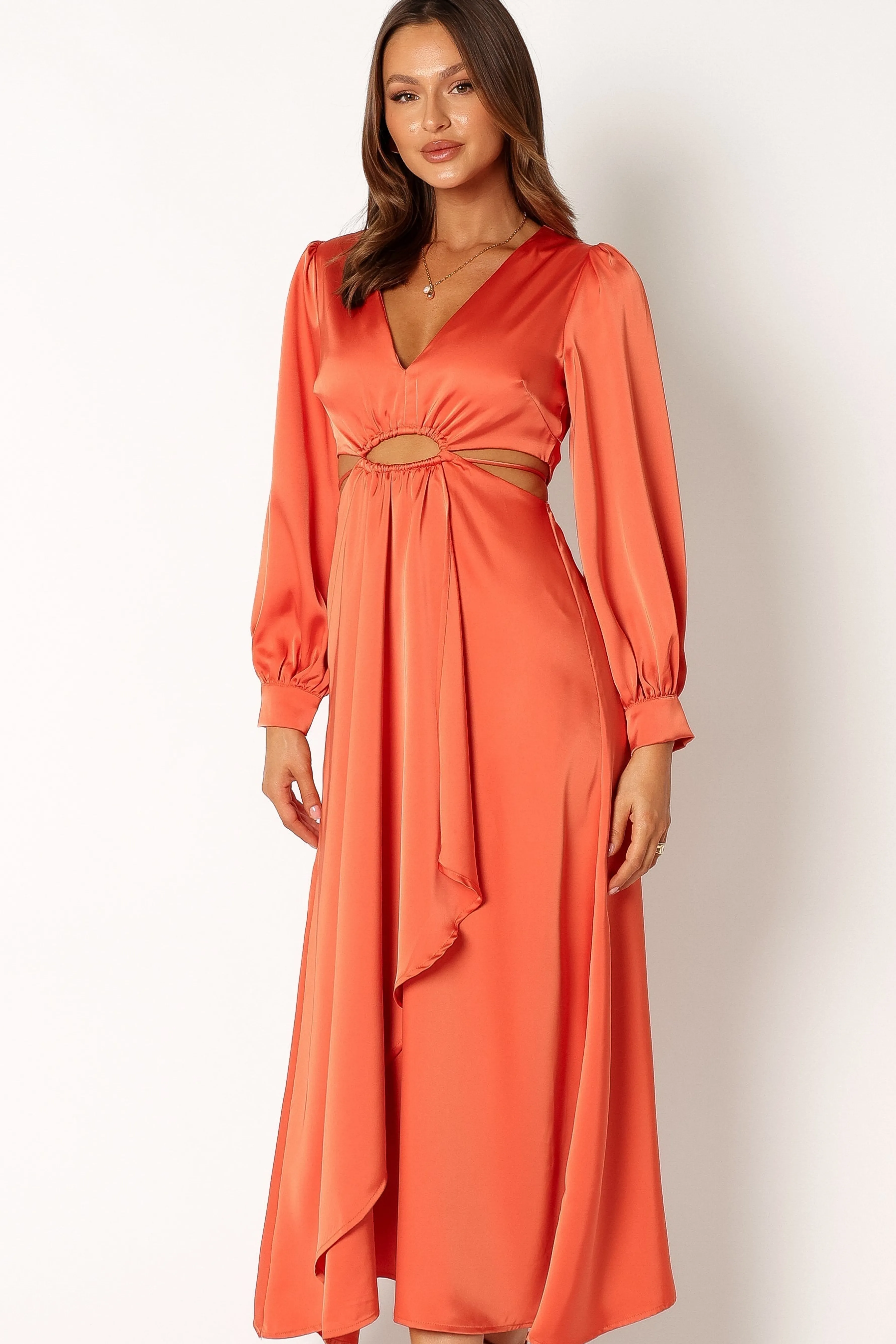 Petal & Pup Peyton Long Sleeve Midi Dress - Orange Cheap