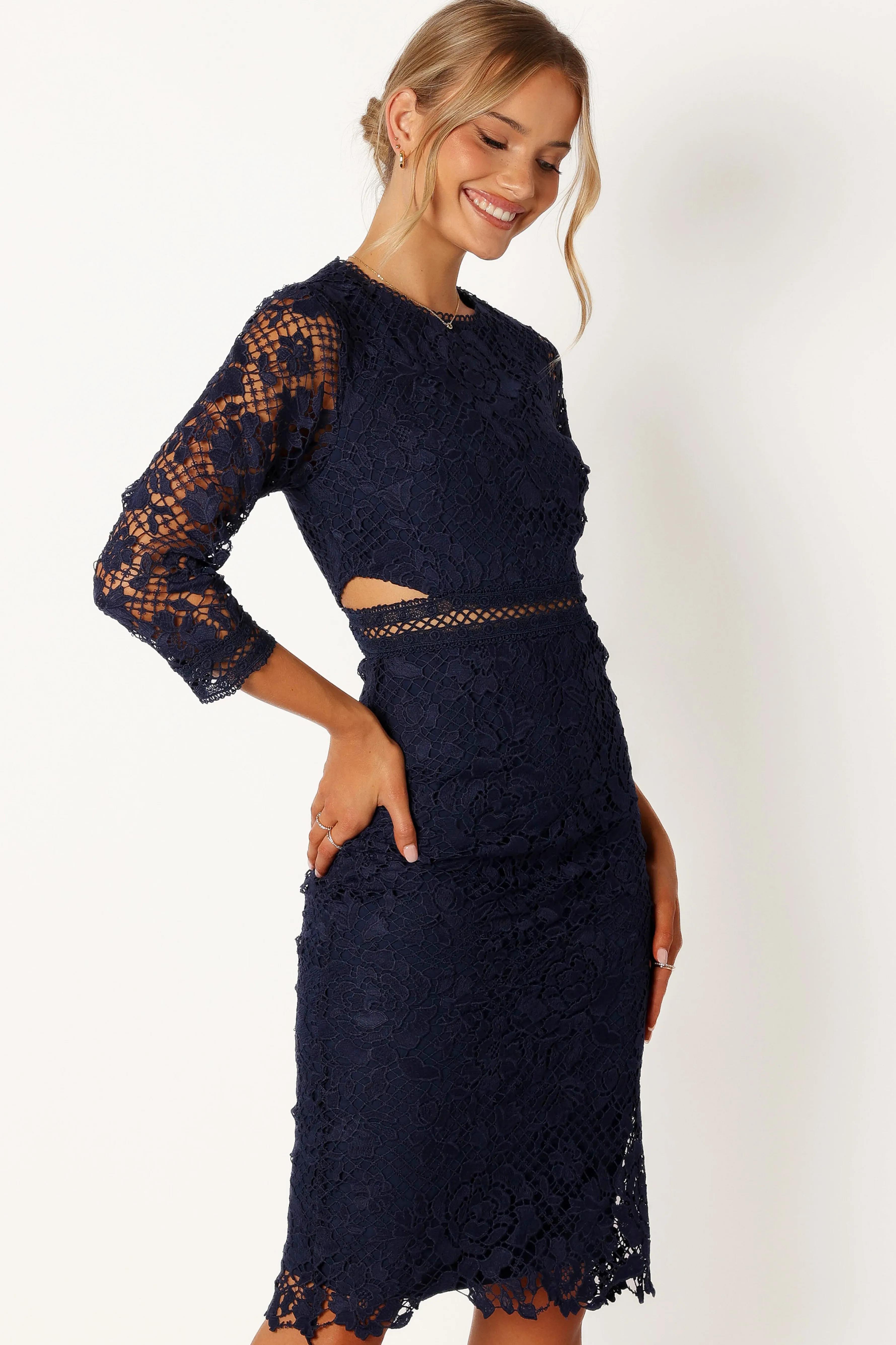 Petal & Pup Pia Long Sleeve Midi Dress - Navy Best