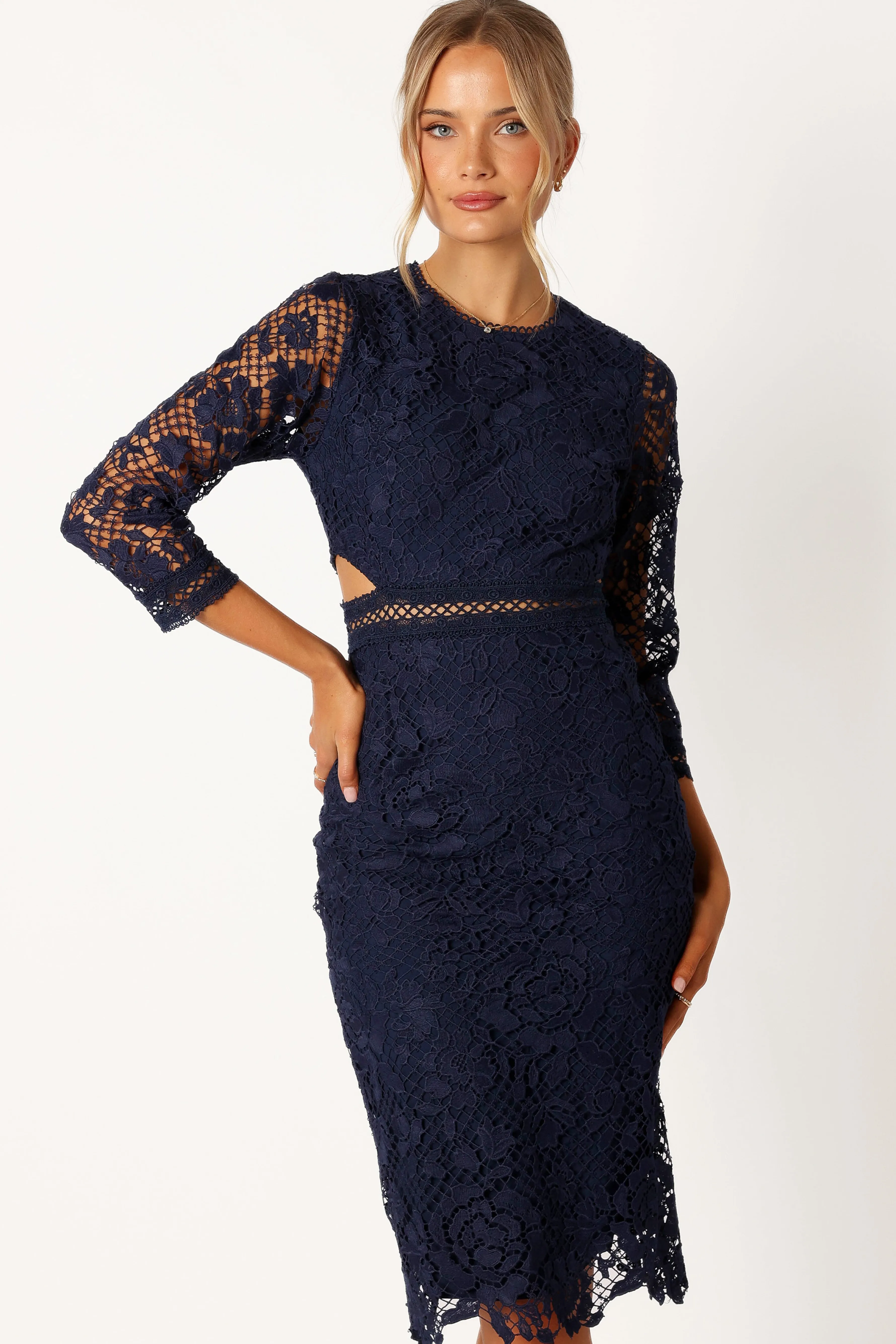 Petal & Pup Pia Long Sleeve Midi Dress - Navy Best