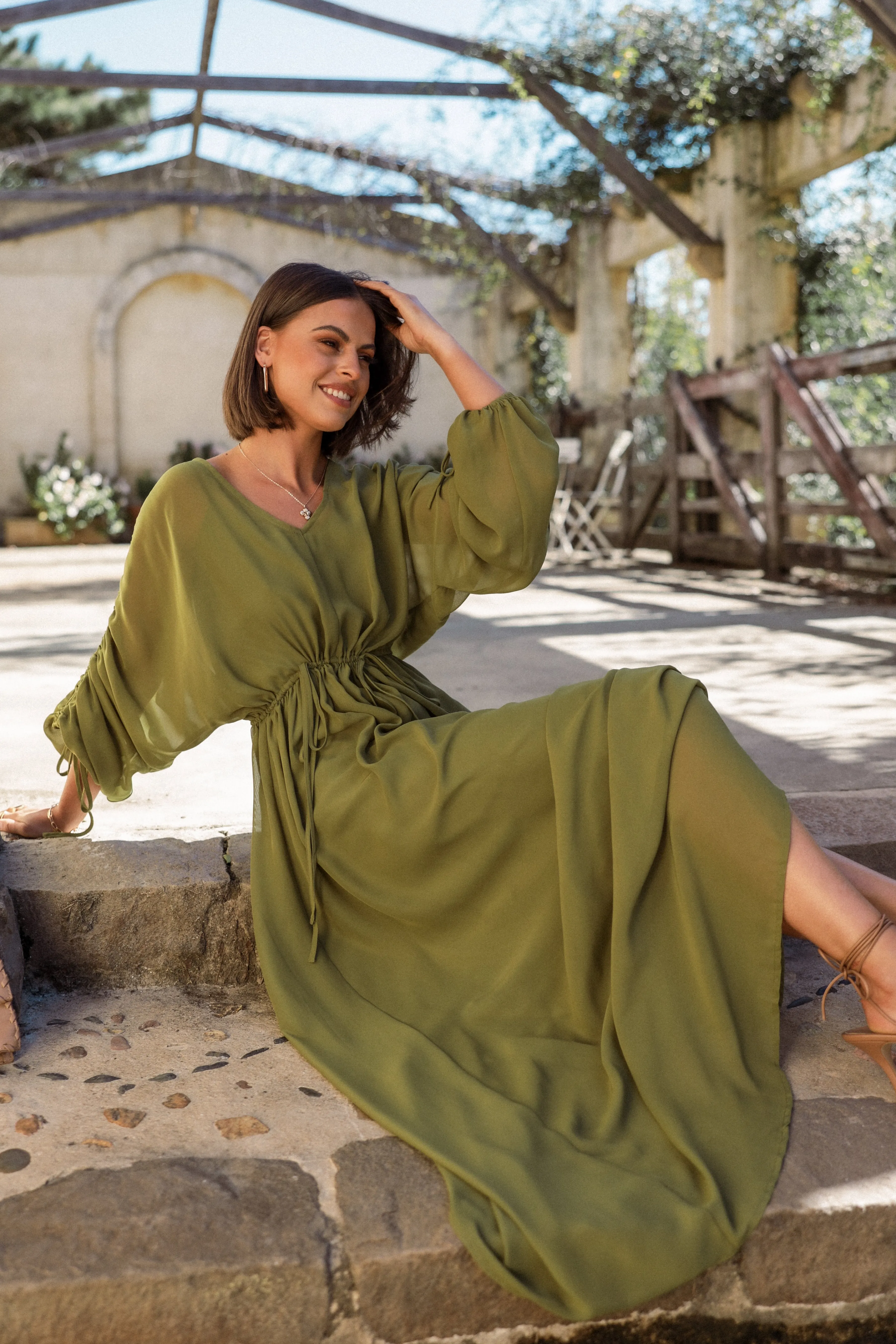 Petal & Pup Ramona Long Sleeve Maxi Dress - Sage Cheap