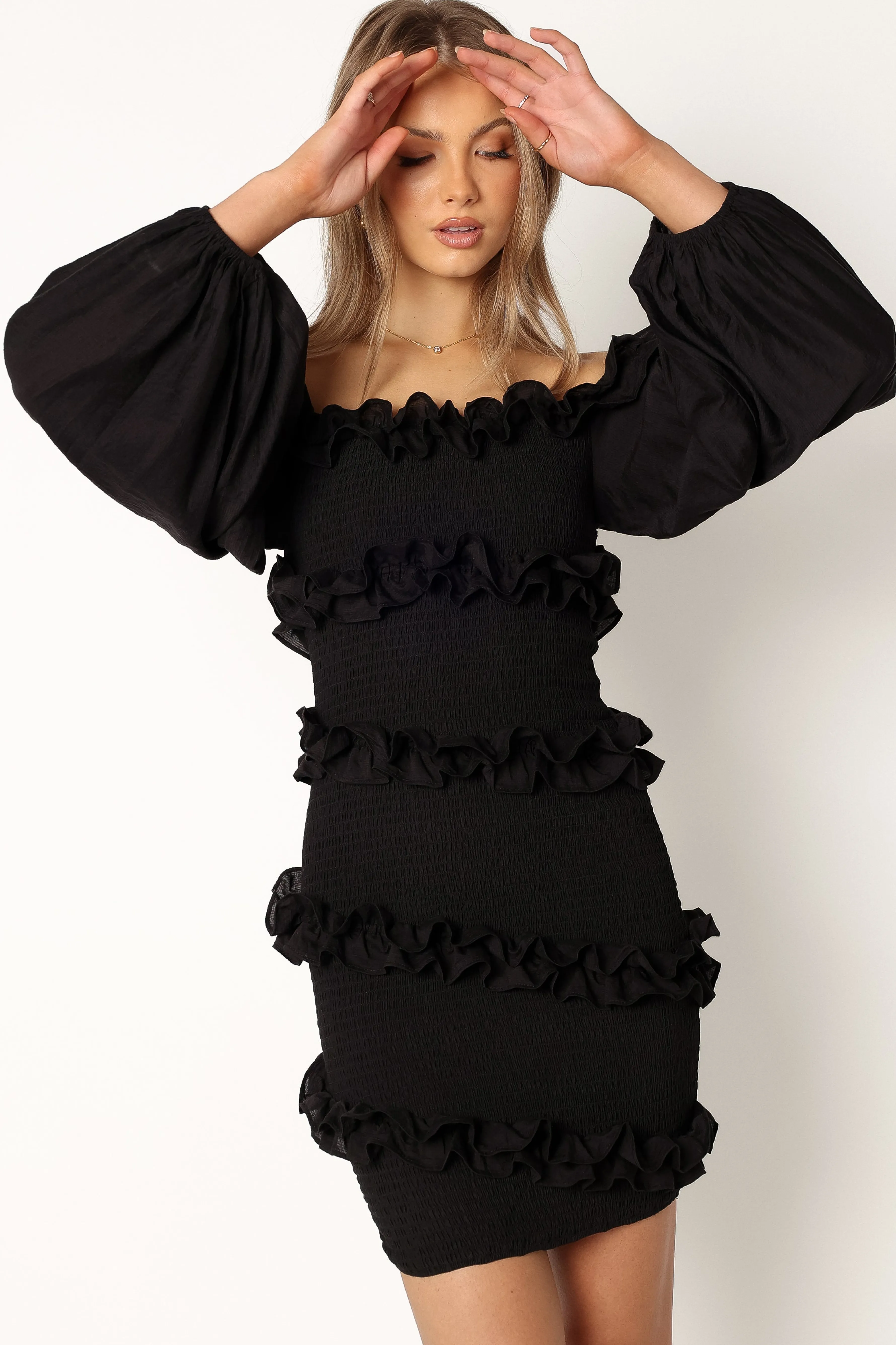 Petal & Pup Reba Off Shoulder Mini Dress - Black Clearance