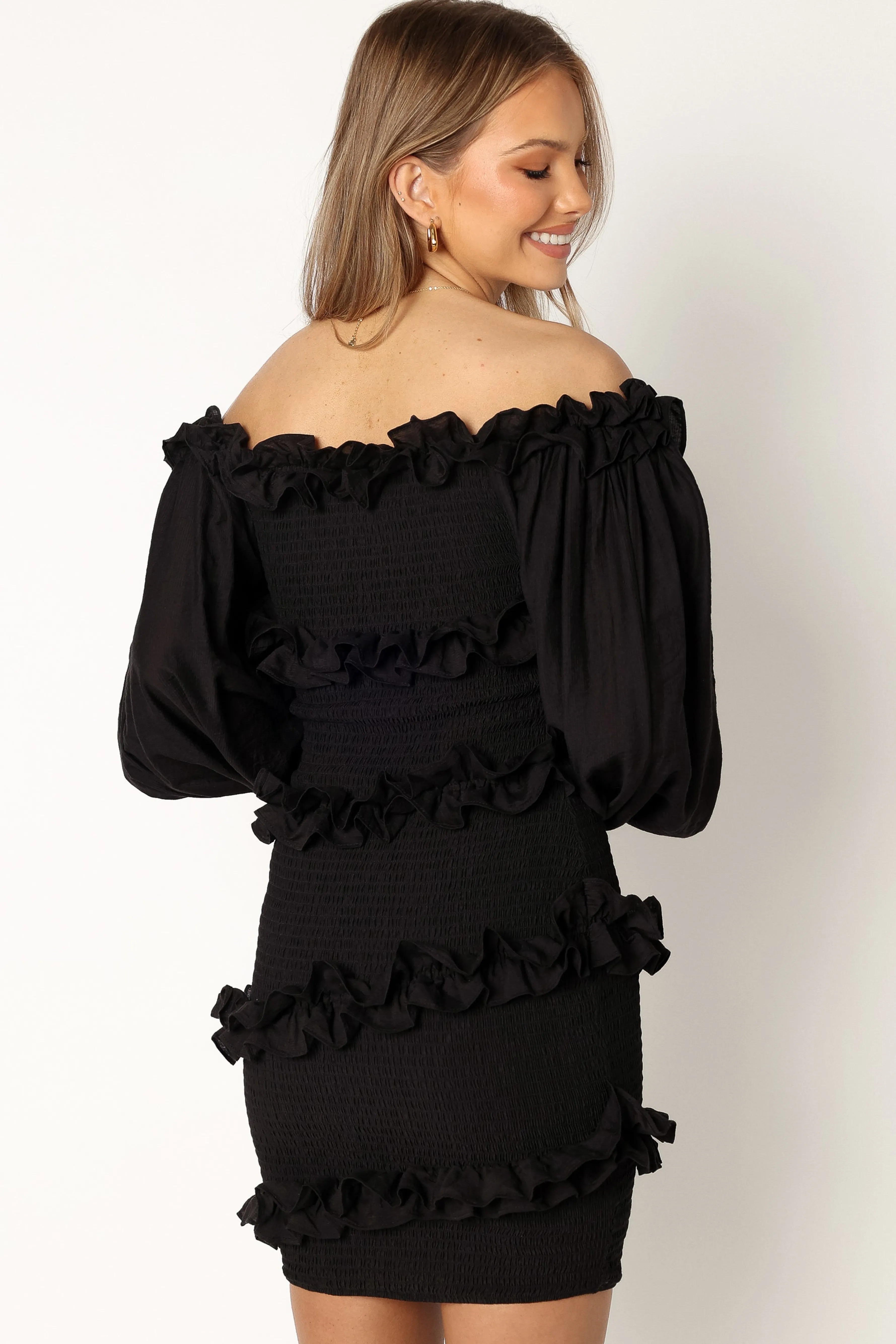 Petal & Pup Reba Off Shoulder Mini Dress - Black Clearance