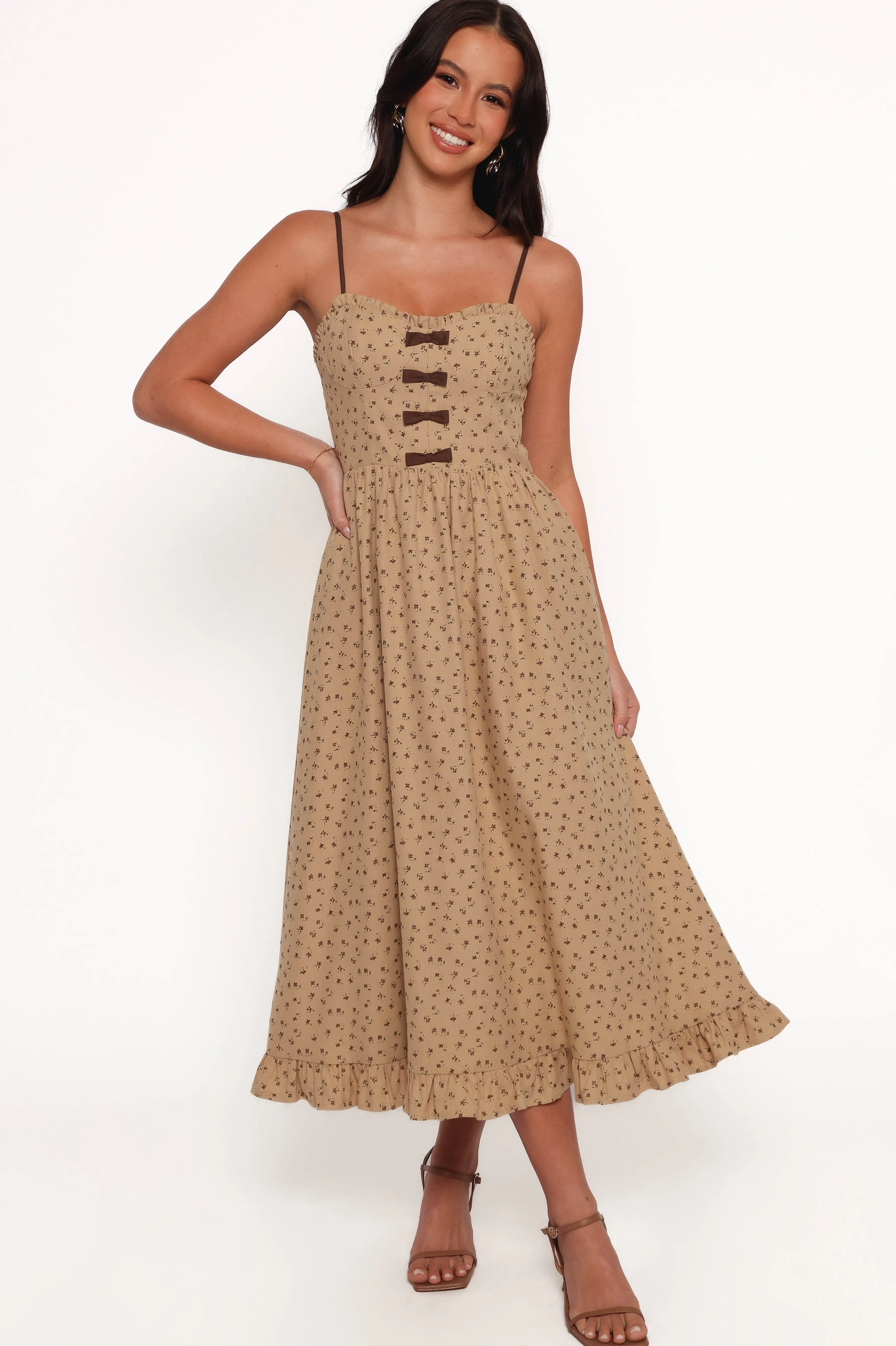 Petal & Pup Robbins Midi Dress - Beige Brown BeigeBrown Hot