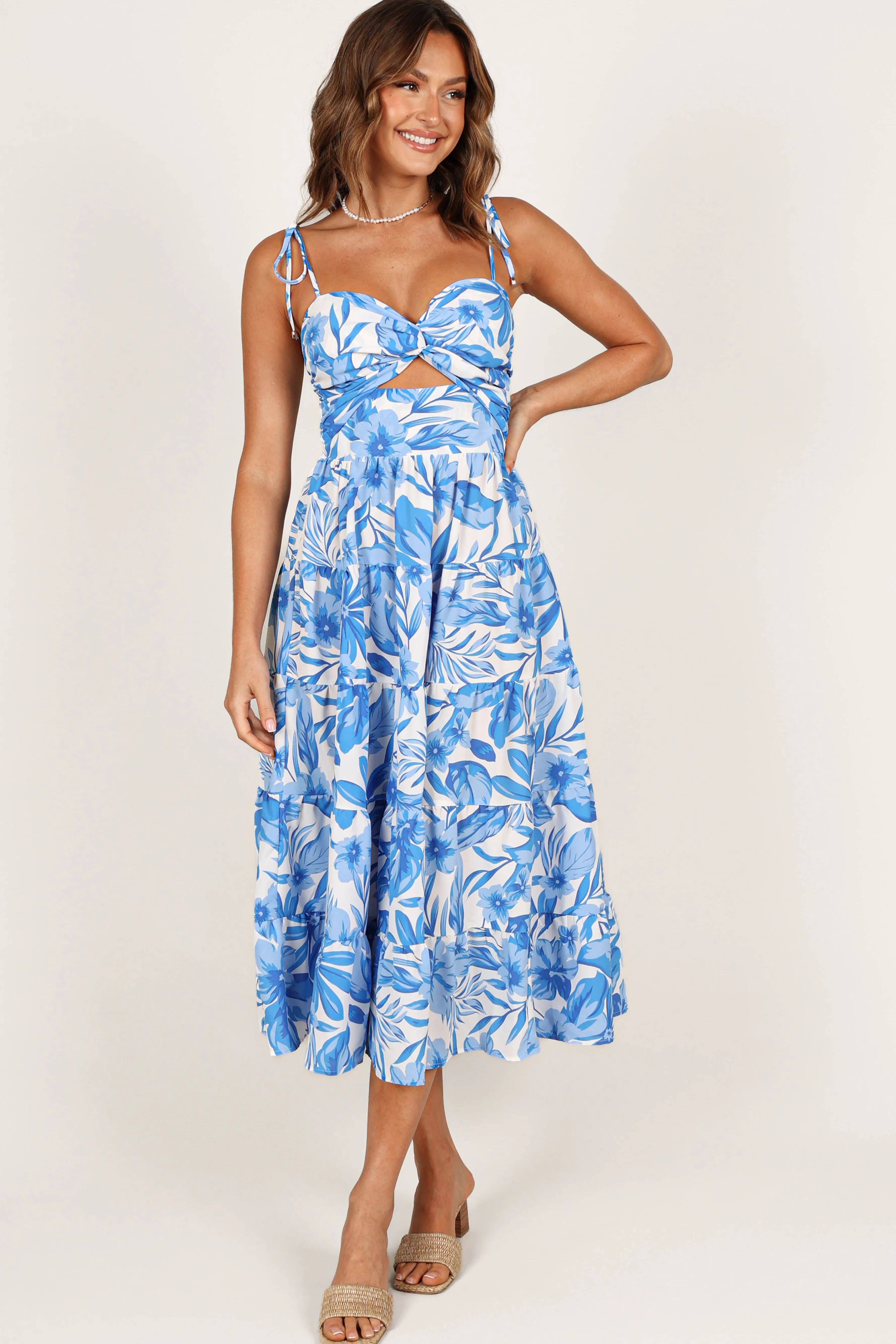 Petal & Pup Rose Midi Dress - Blue/White Blue/White Cheap