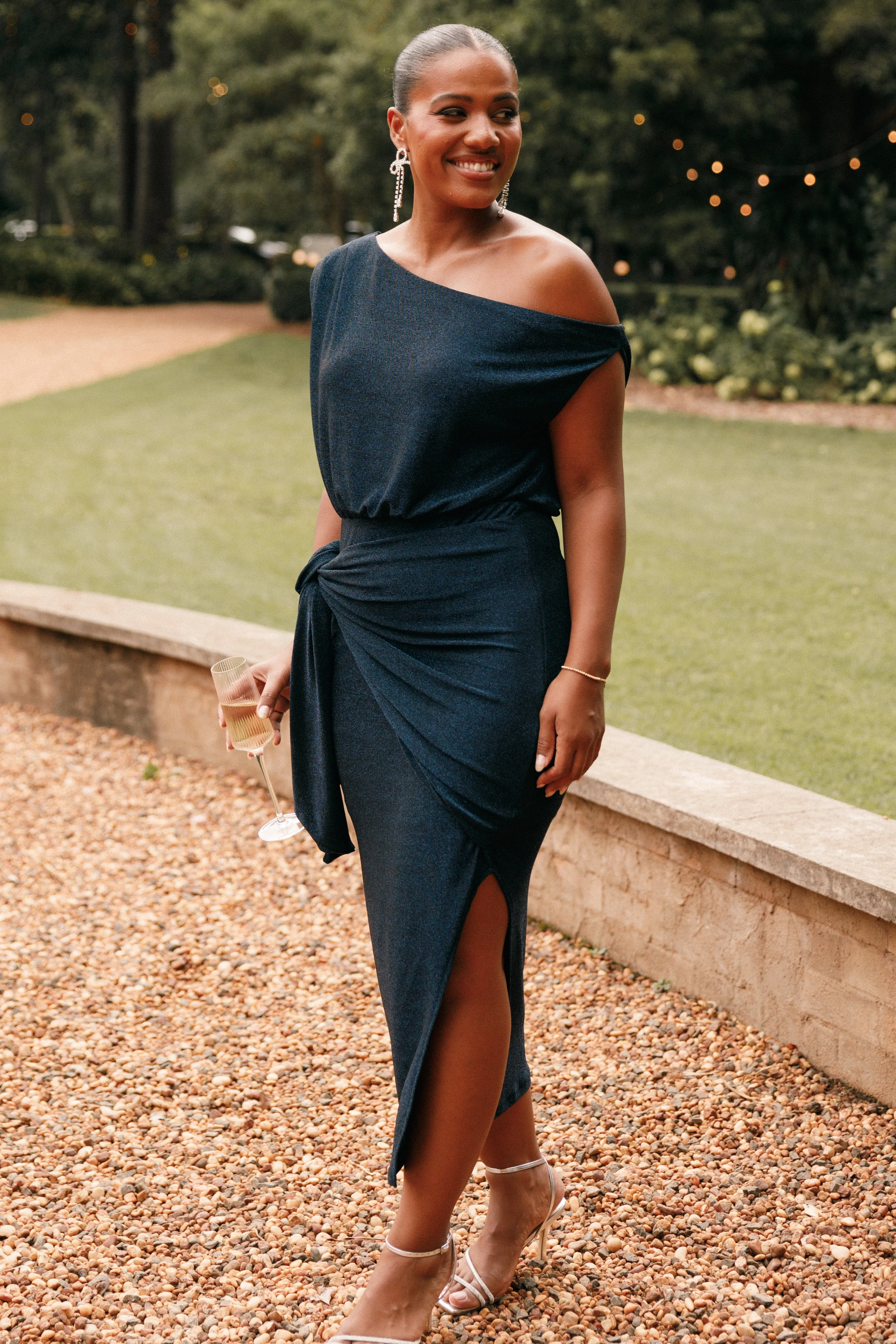 Petal & Pup Santiago Off Shoulder Midi Dress - Navy Best