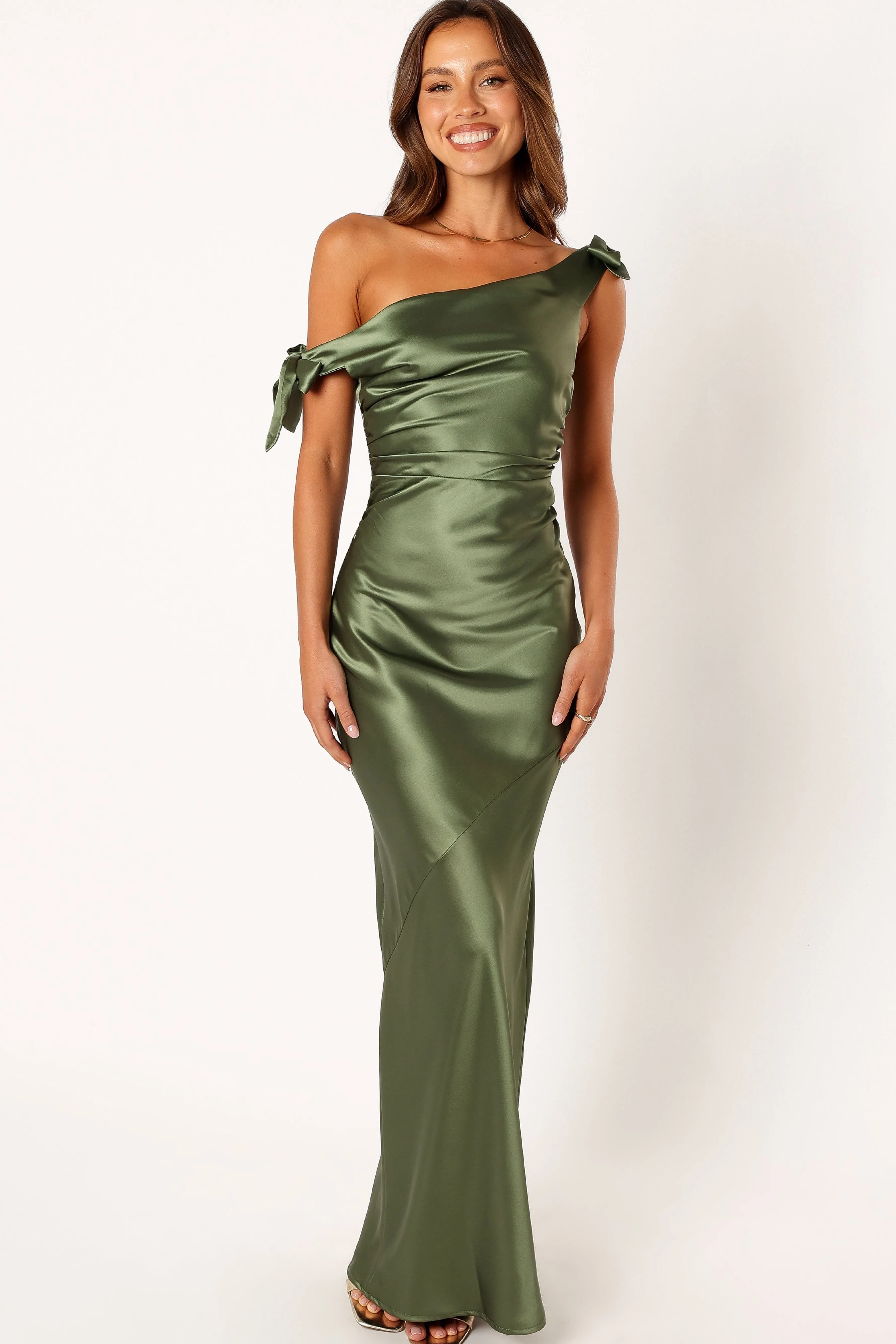 Petal & Pup Selma Off Shoulder Maxi Dress - Olive Clearance