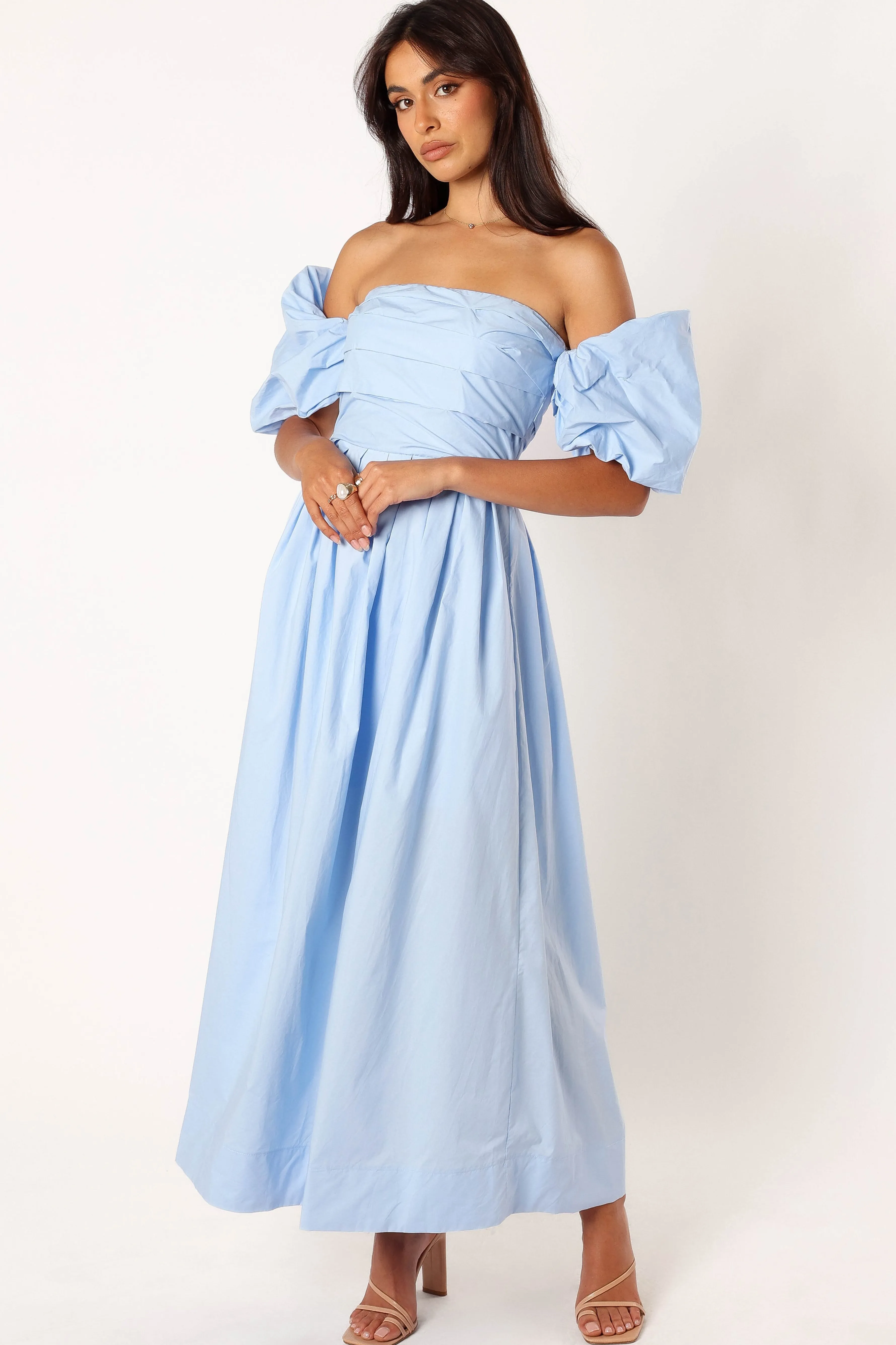 Petal & Pup Solana Off Shoulder Midi Dress - Blue Fashion