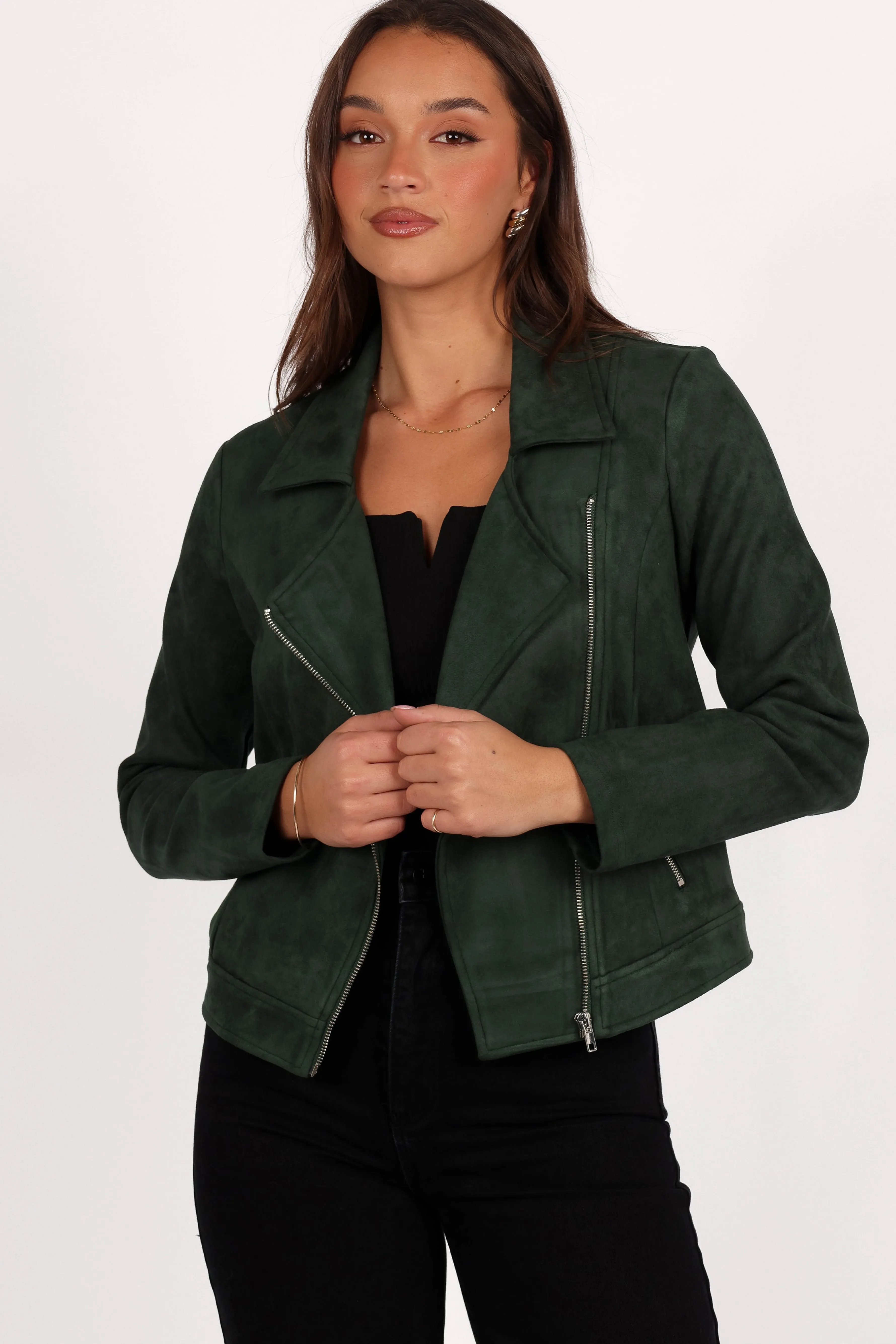 Petal & Pup Spencer Faux Suede Moto Jacket - Olive Sale