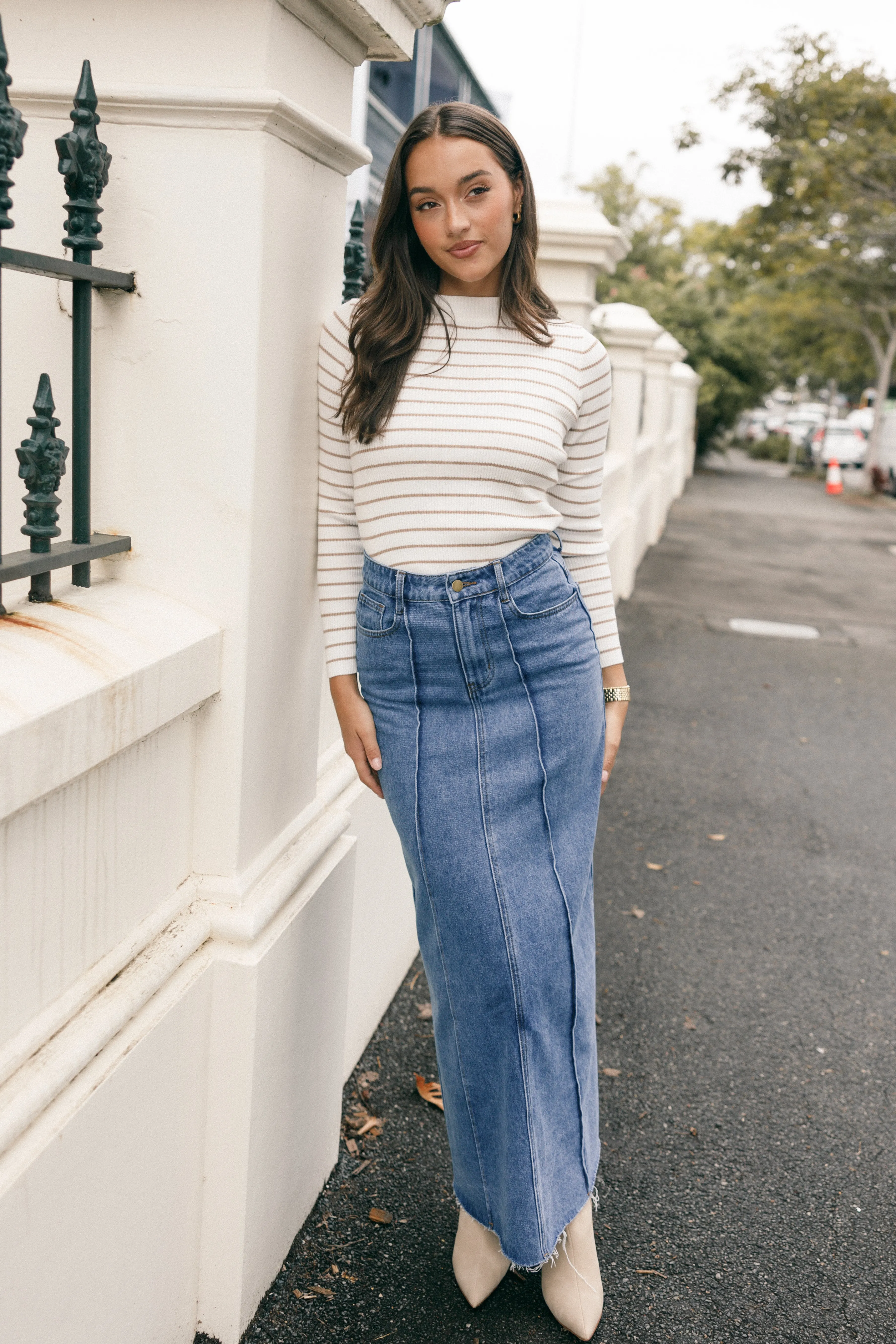 Petal & Pup Stacie Ribbed Knit Top - Beige Stripe BeigeStripe Sale