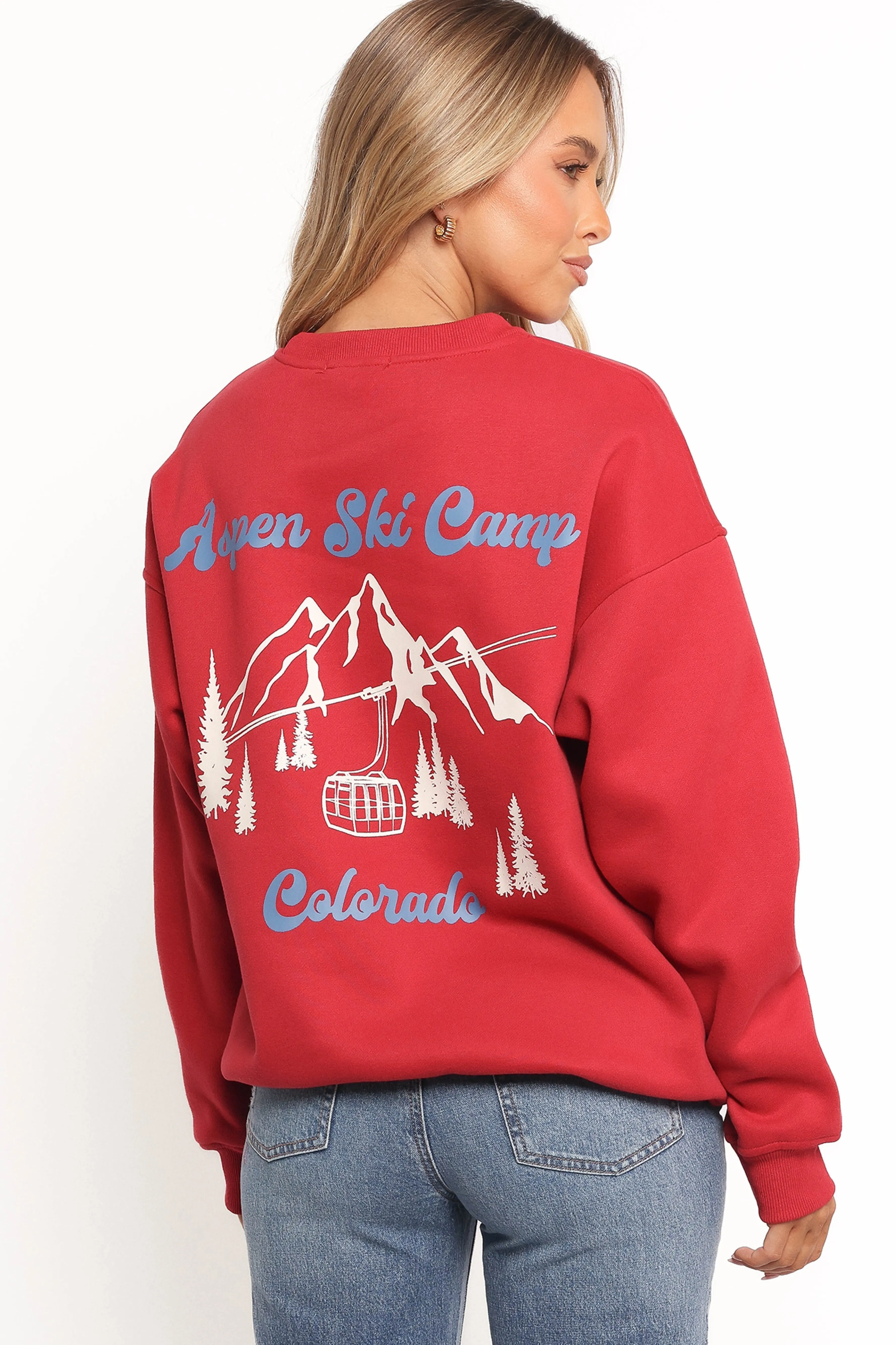 Petal & Pup Torie Apres Ski Camp Sweatshirt - Cherry Outlet