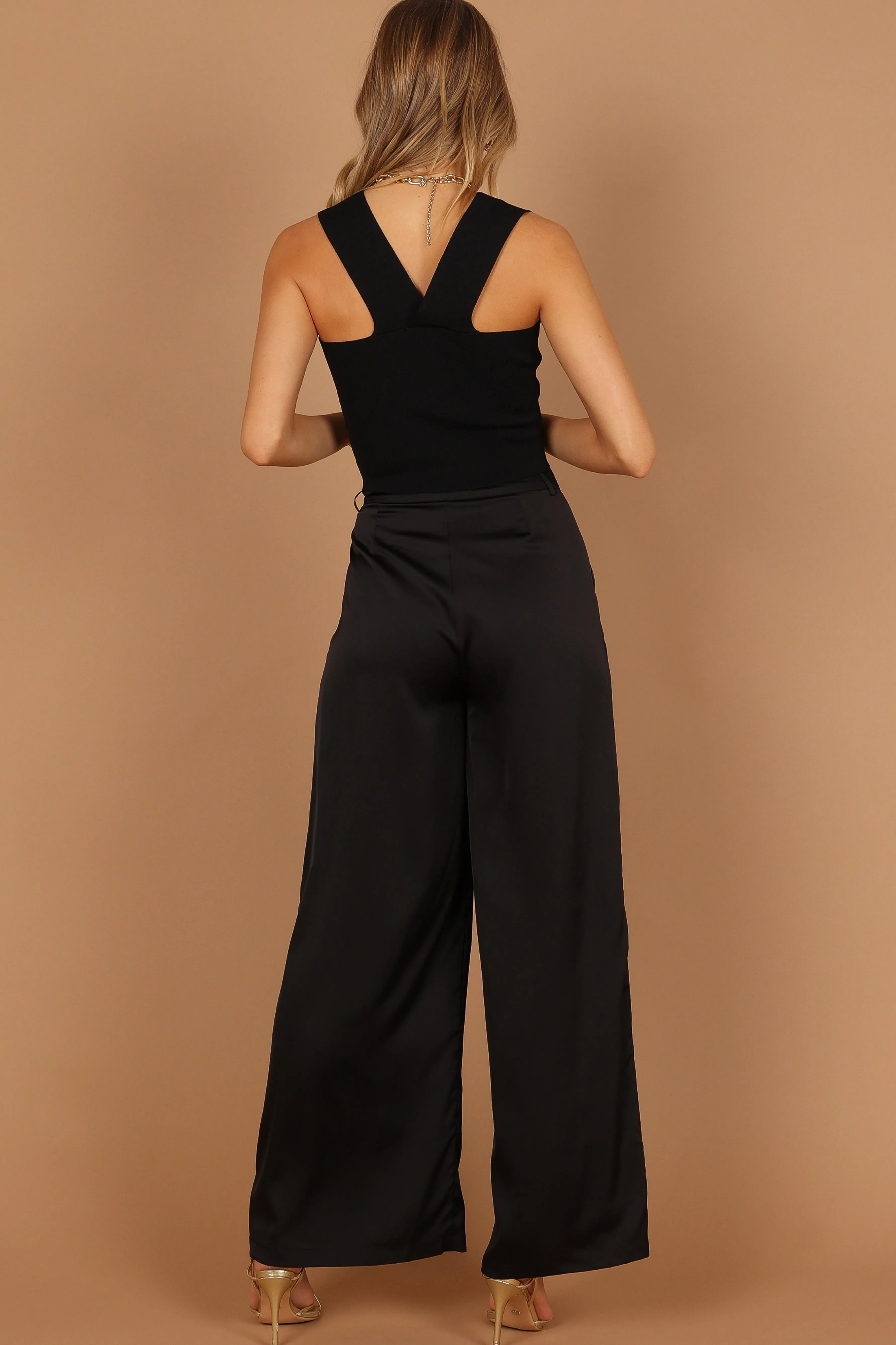 Petal & Pup Wellington Wide Leg Satin Pant - Black Cheap