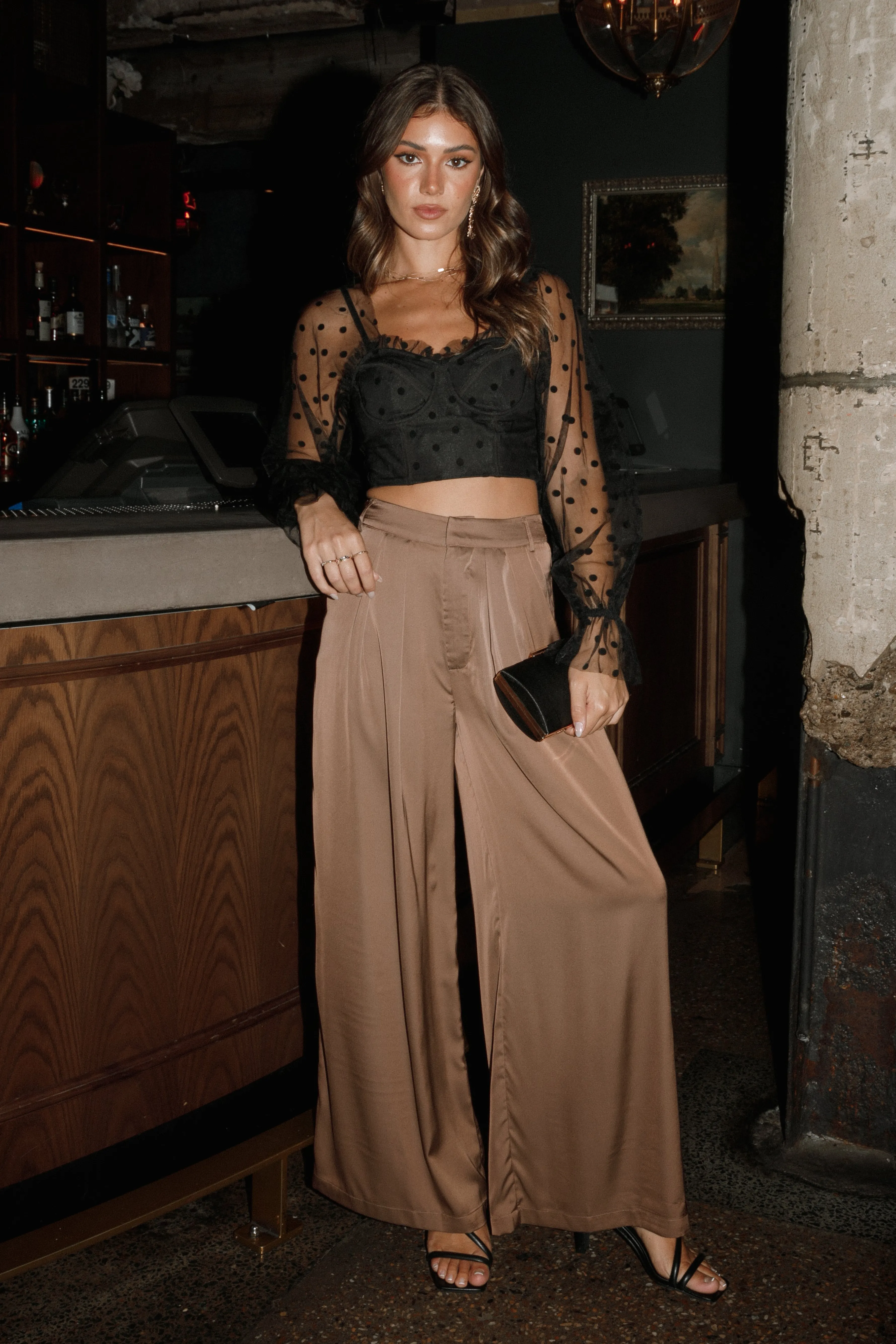 Petal & Pup Wellington Wide Leg Satin Pant - Mocha Store