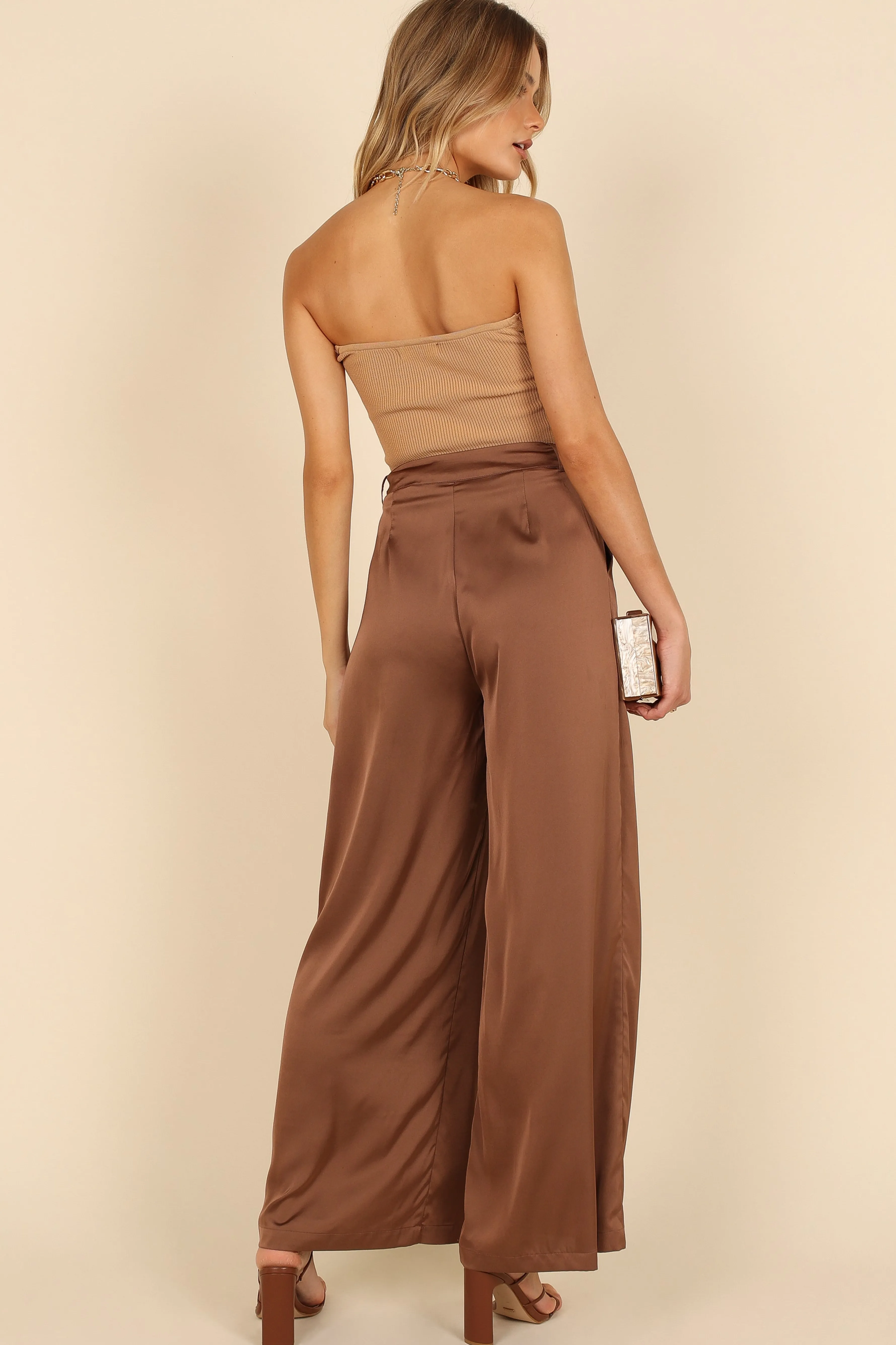 Petal & Pup Wellington Wide Leg Satin Pant - Mocha Store