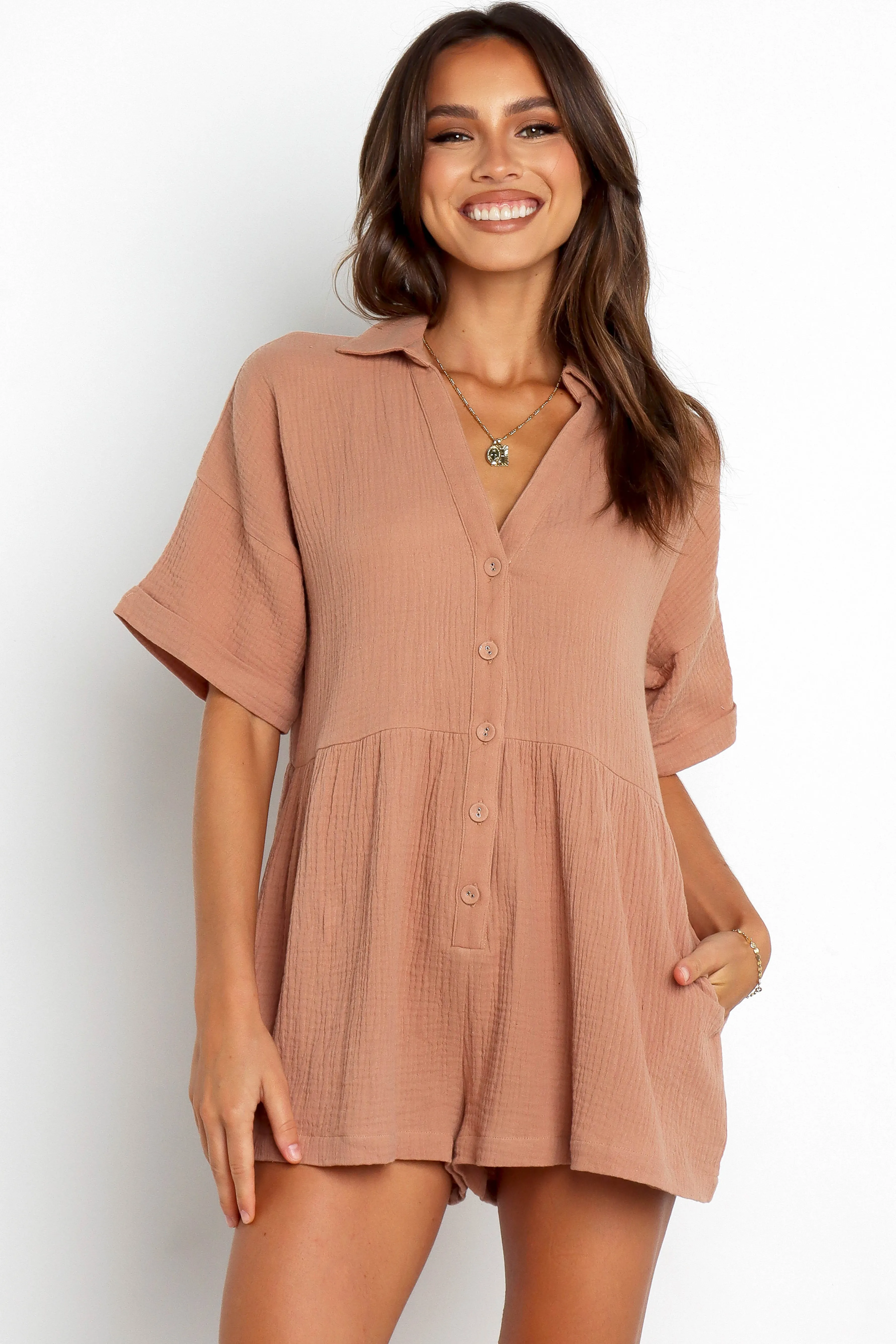 Petal & Pup Winny Romper - Mocha Flash Sale