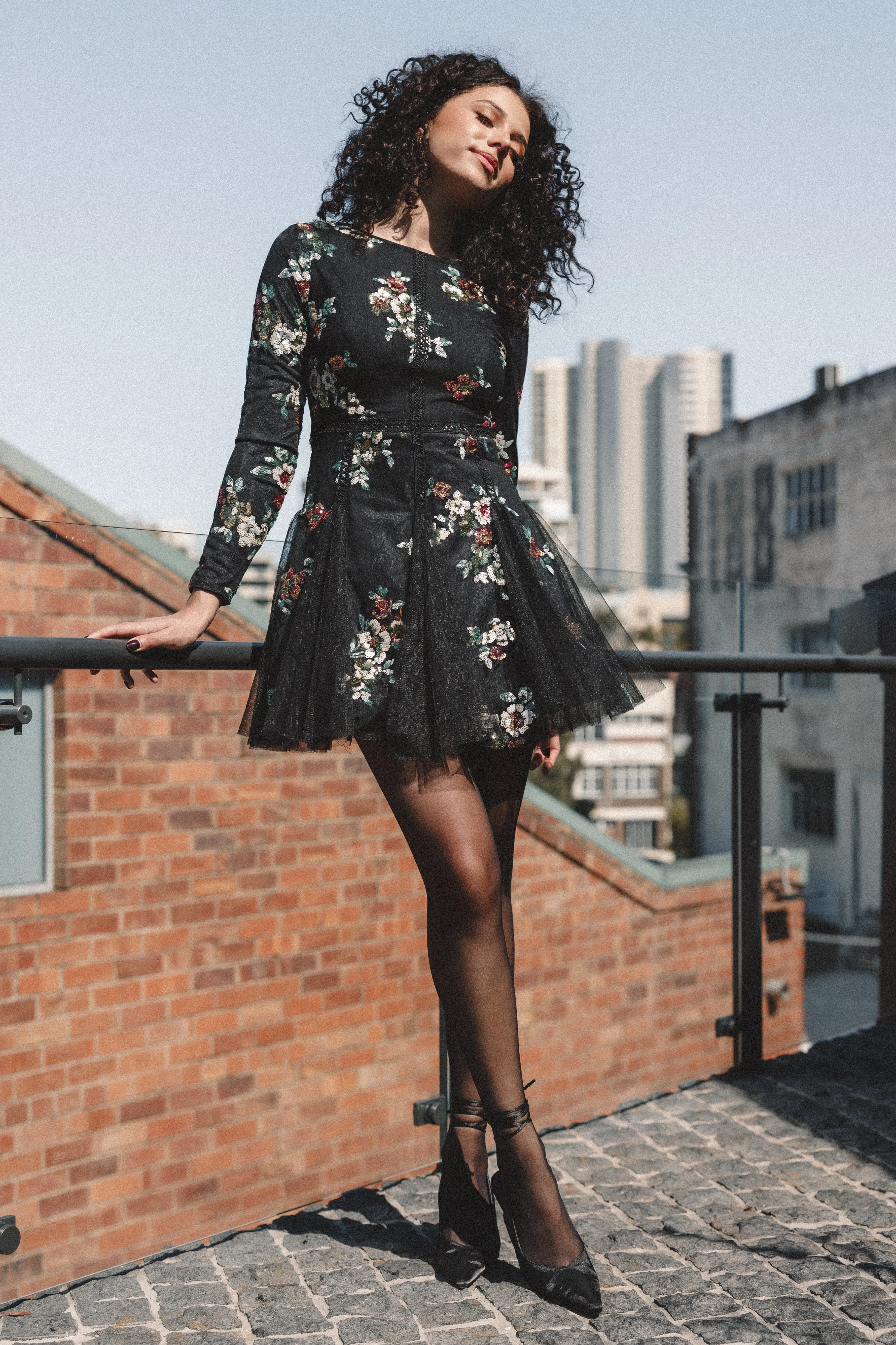 Petal & Pup Woodsen Long Sleeve Mini Dress - Black Floral BlackFloral Clearance