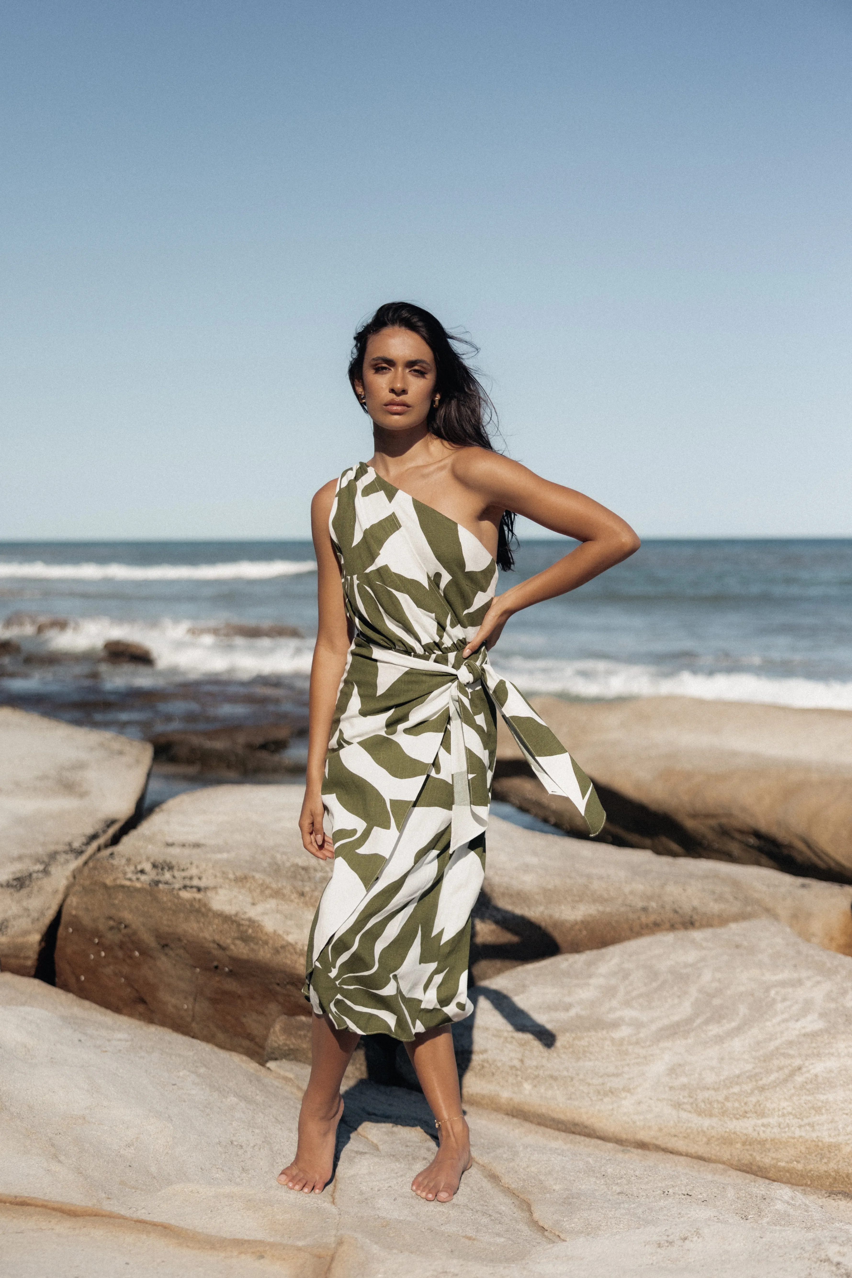 Petal & Pup Zara One Shoulder Midi Dress - Olive Palm OlivePalm Store