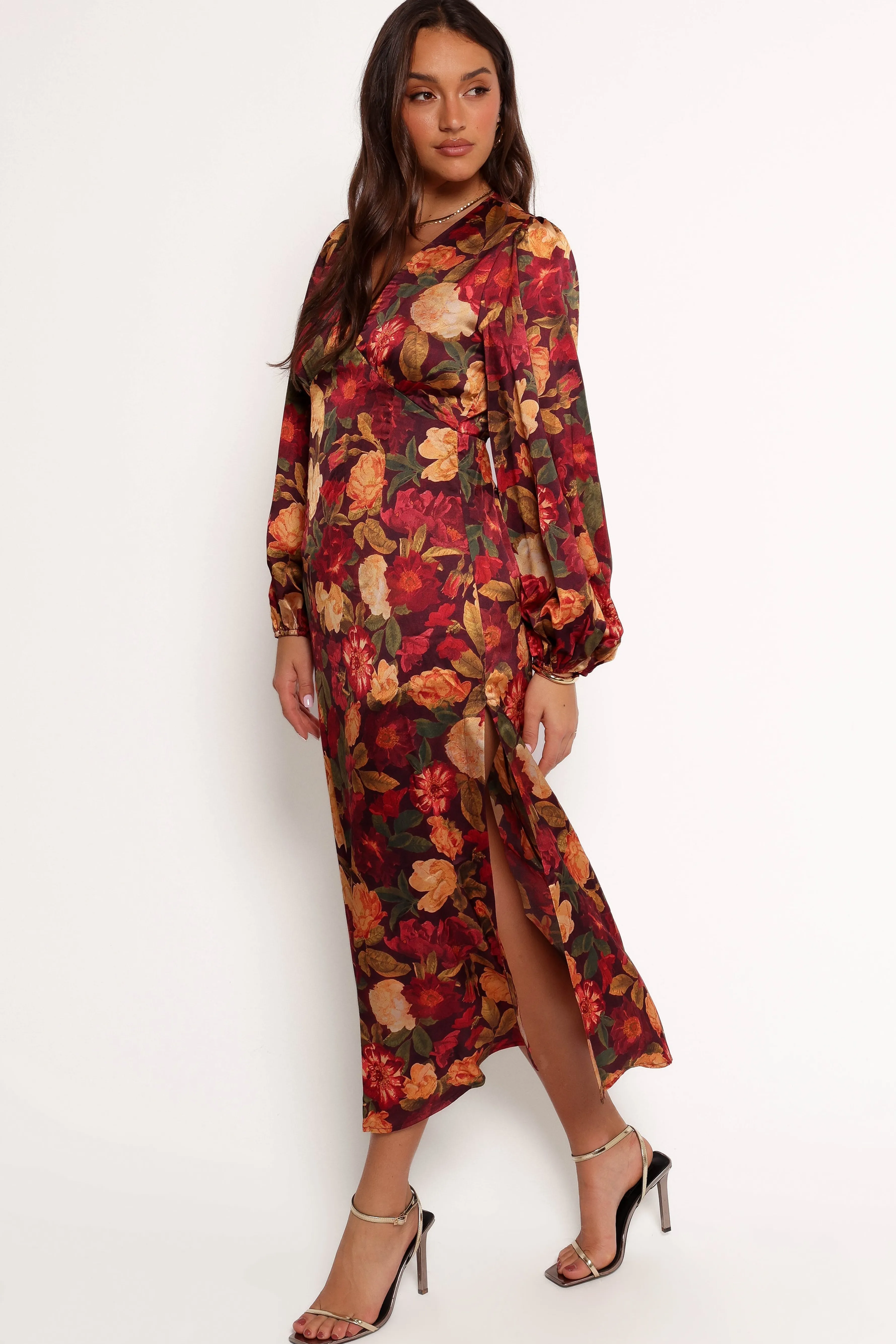 Petal & Pup Zimmer Long Sleeve Maxi Dress - Sangria Bloom SangriaBloom Discount