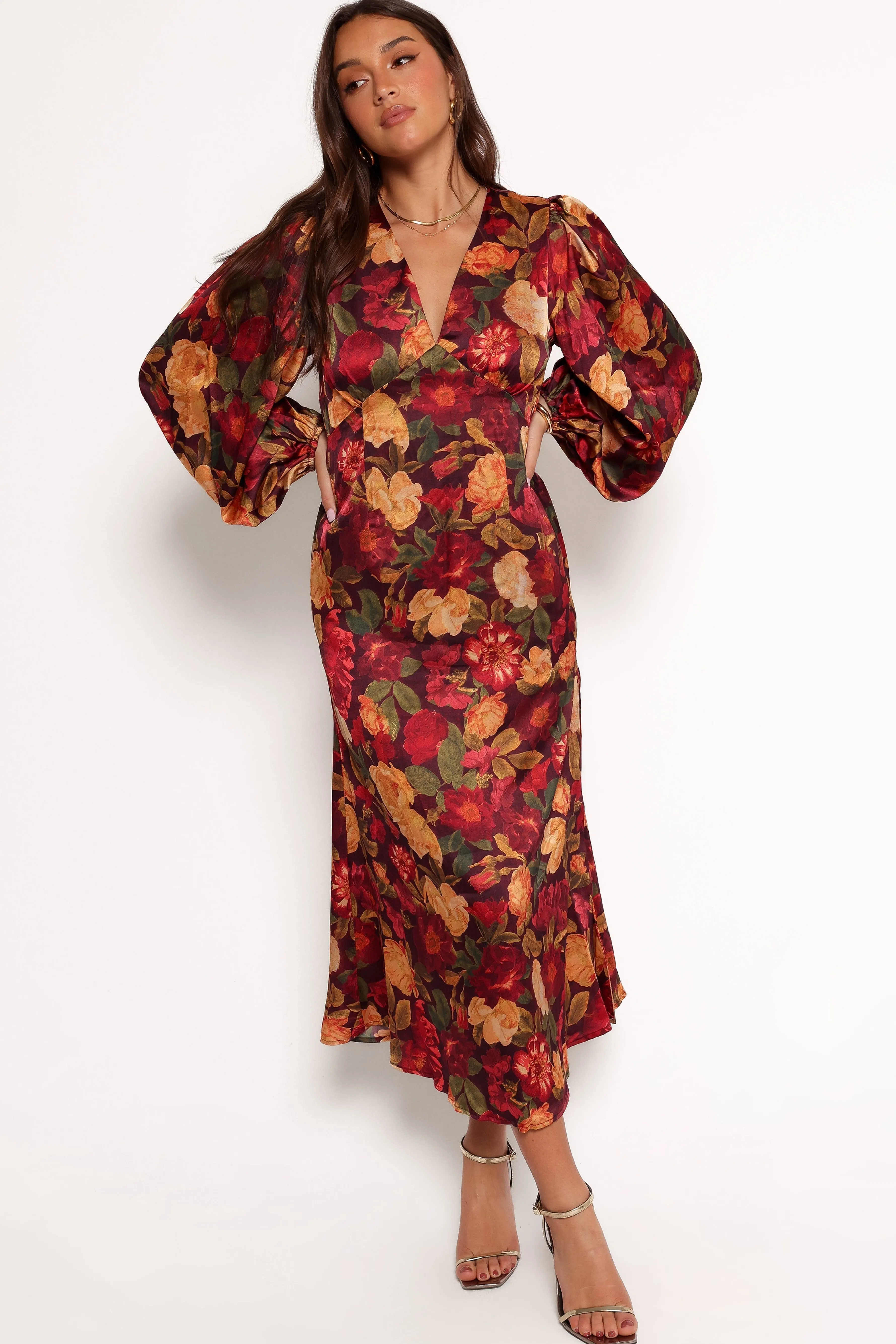 Petal & Pup Zimmer Long Sleeve Maxi Dress - Sangria Bloom SangriaBloom Discount